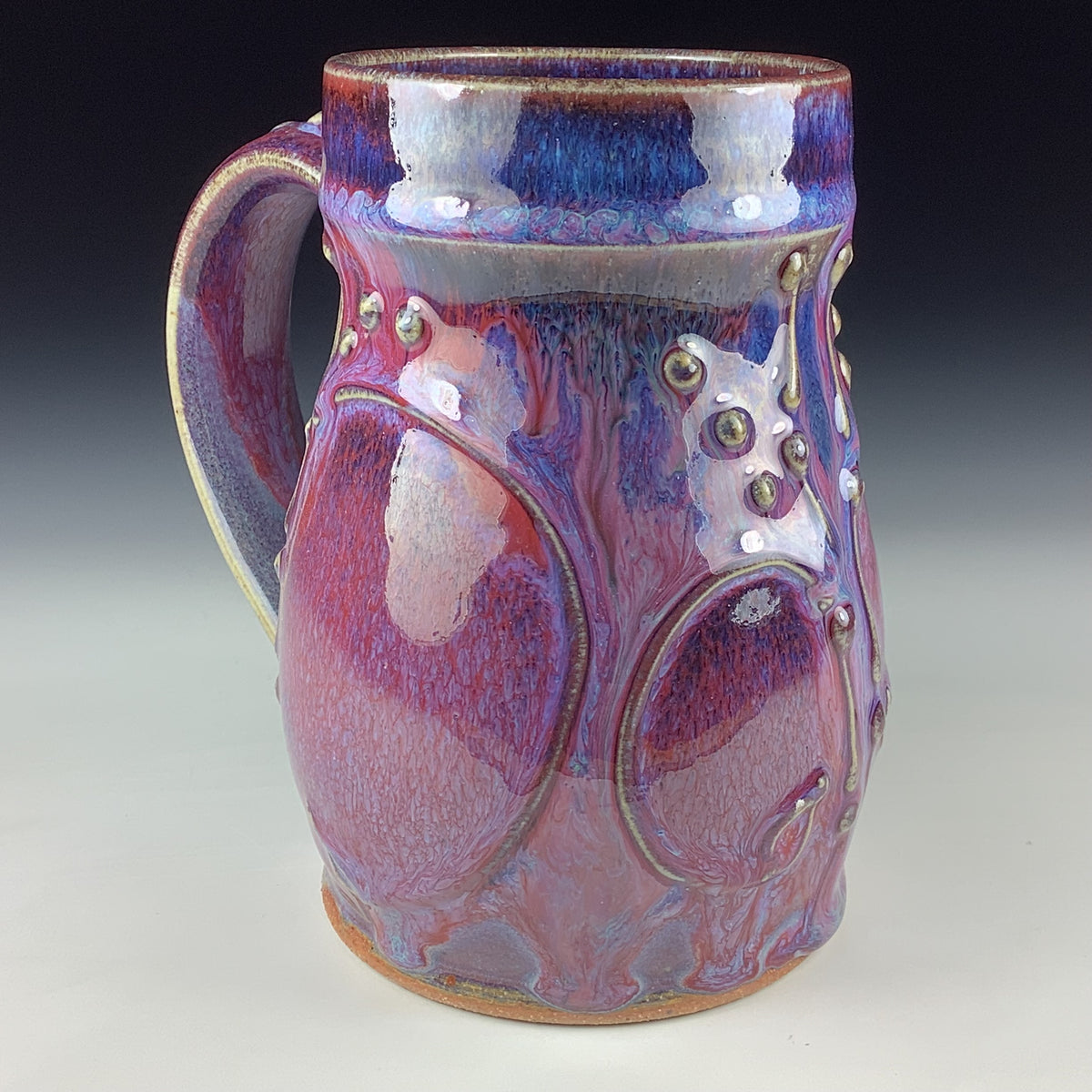 Handmade Ceramic Coffee Mug: Purple Red Bump Stoneware Pottery