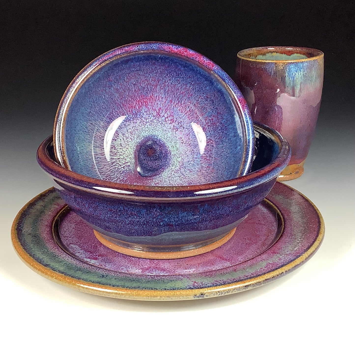 Handmade ceramic artisanal pottery dinnerware stoneware single plate setting - Purple item 3892
