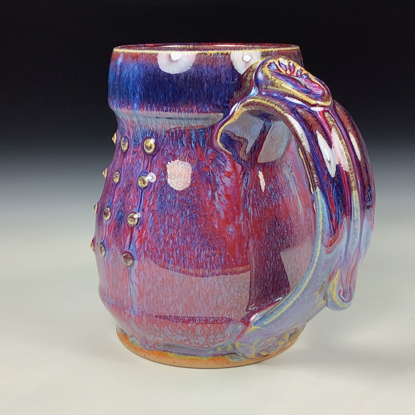 Handmade ceramic mugs stoneware coffee mugs pottery tea mugs stoneware drinkware - Purple red slip dotted bump 3862
