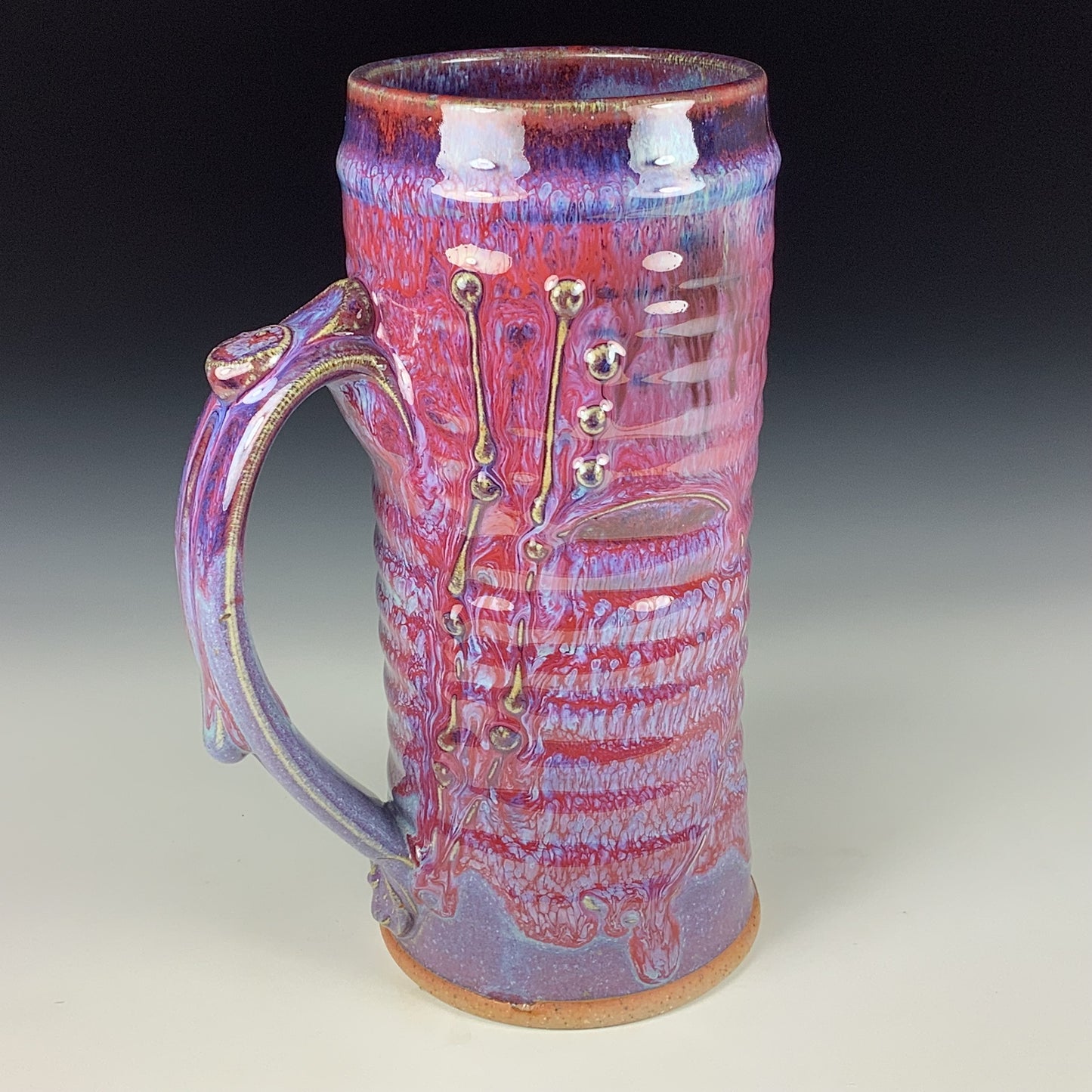 Large handmade pottery mugs rustic ceramic mugs extra large stoneware mugs oversized coffee mugs tea cup - Purple red wiggle bump - item 3719