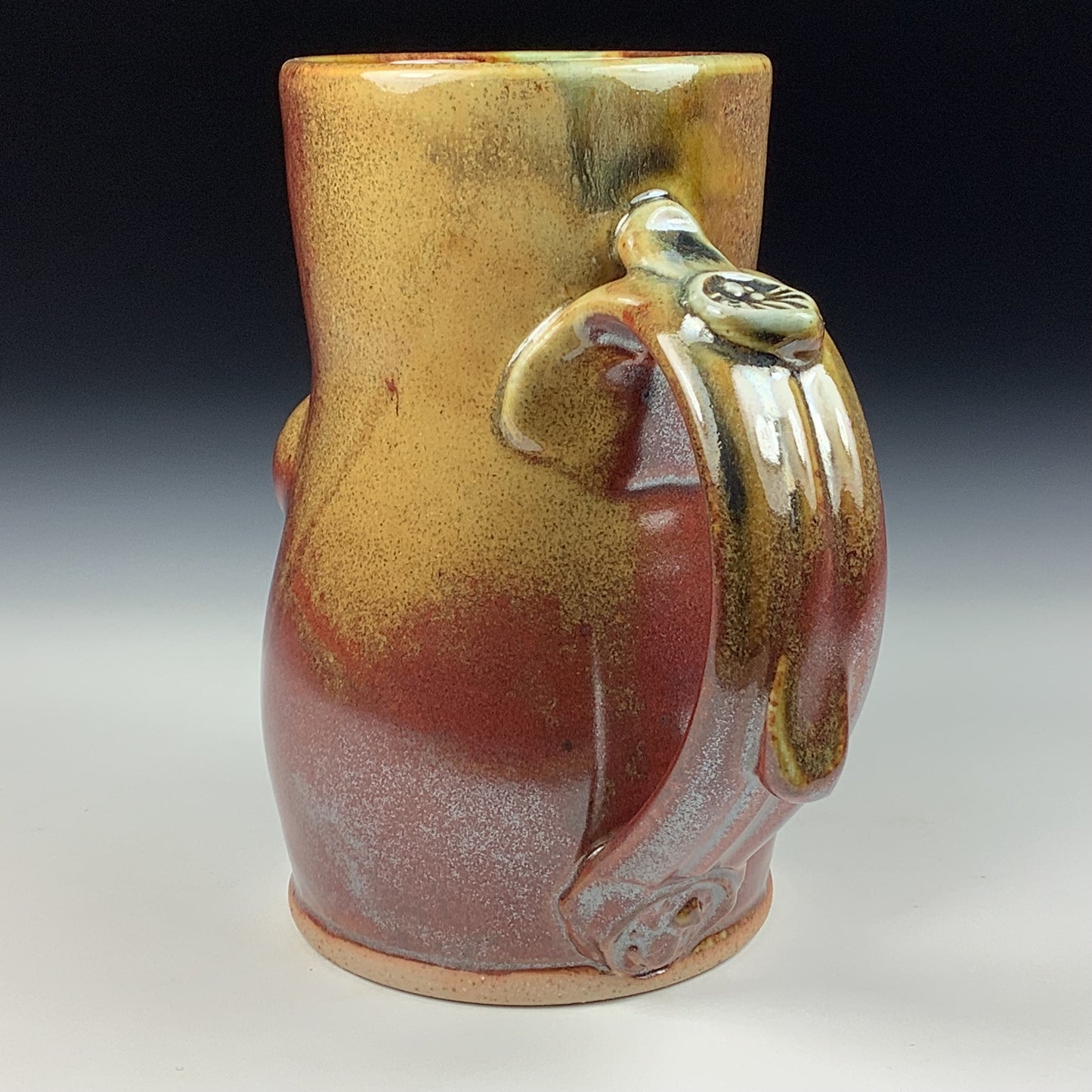 Handmade ceramic mugs stoneware coffee mugs pottery tea mugs stoneware drinkware - Iron red with white ash bamboo slip bump mug 3777