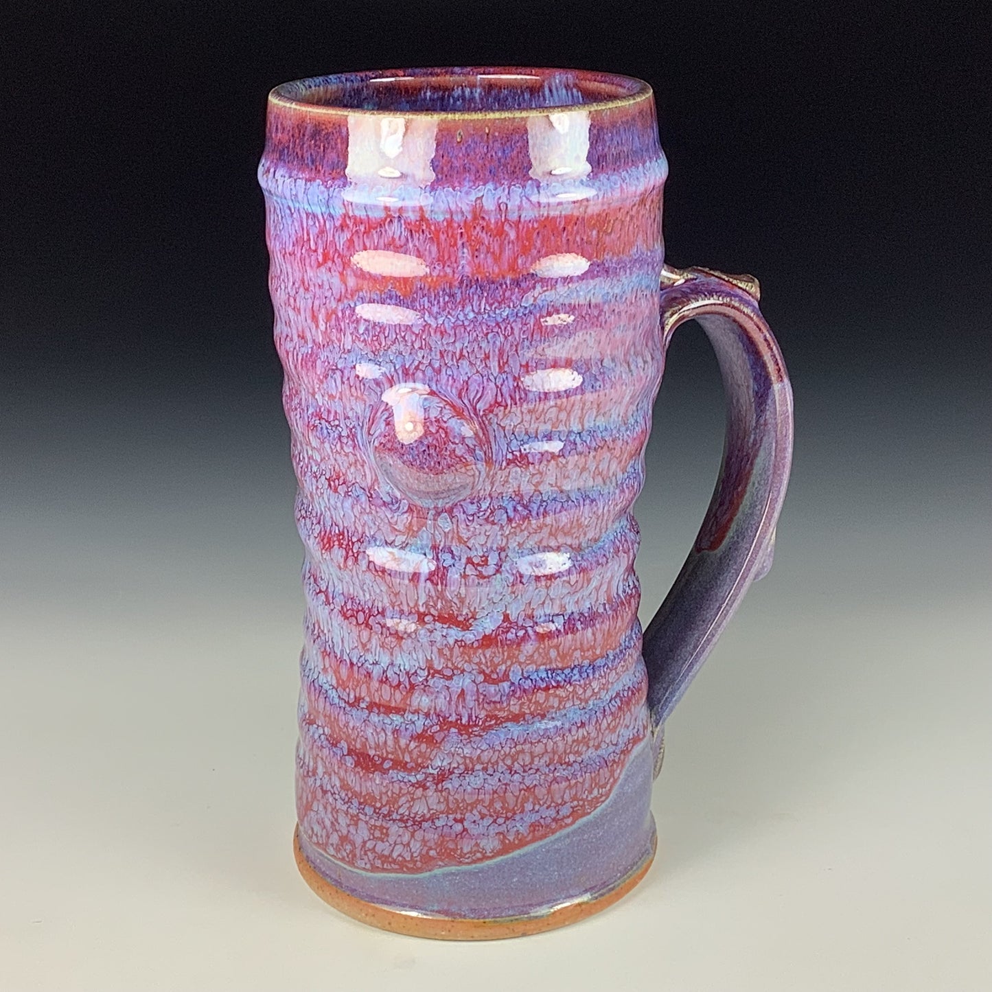 Large handmade pottery mugs rustic ceramic mugs extra large stoneware mugs oversized coffee mugs tea cup - Purple red bamboo wiggle bump - item 3729
