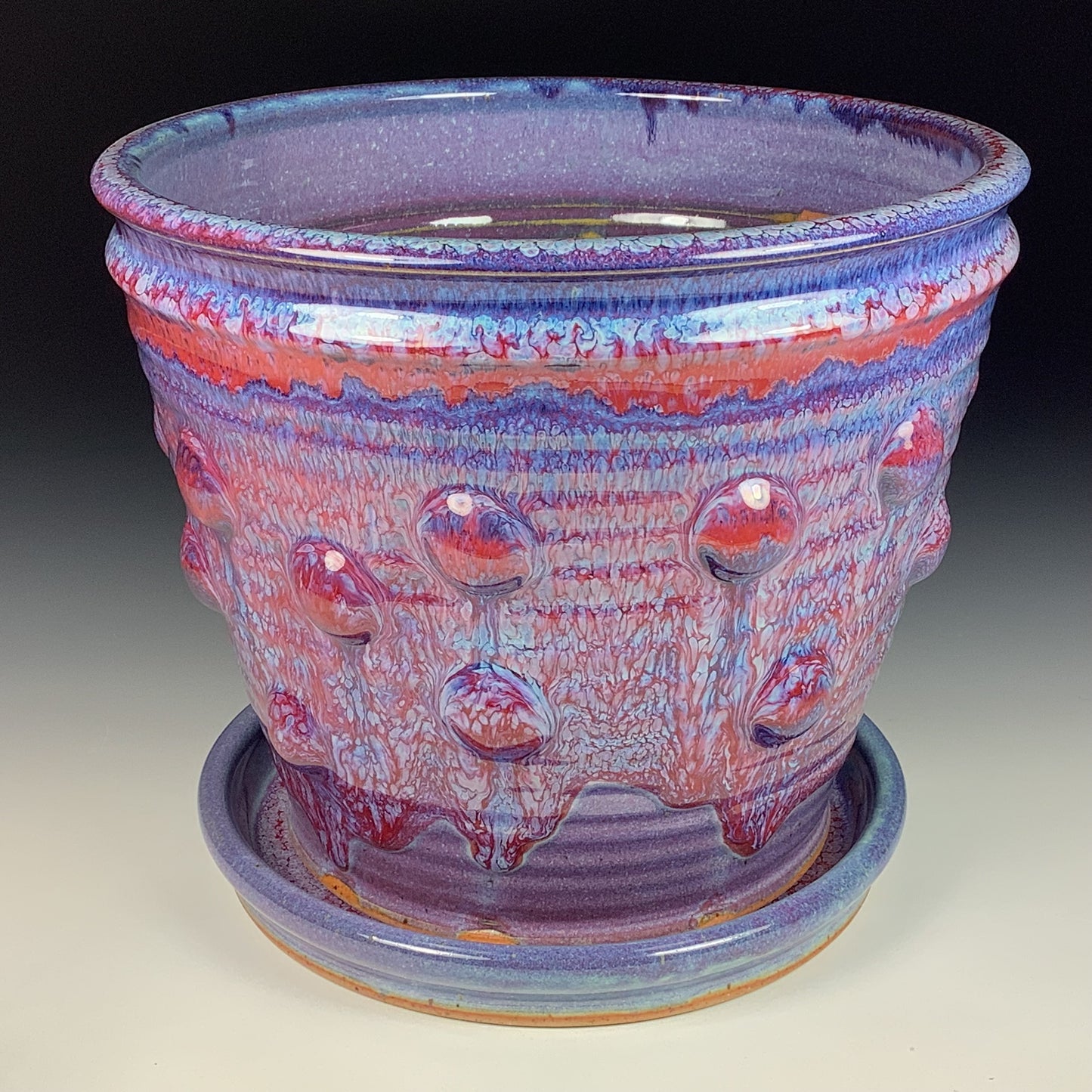 Handmade ceramic stoneware pottery planter - purple blue bump item 3885