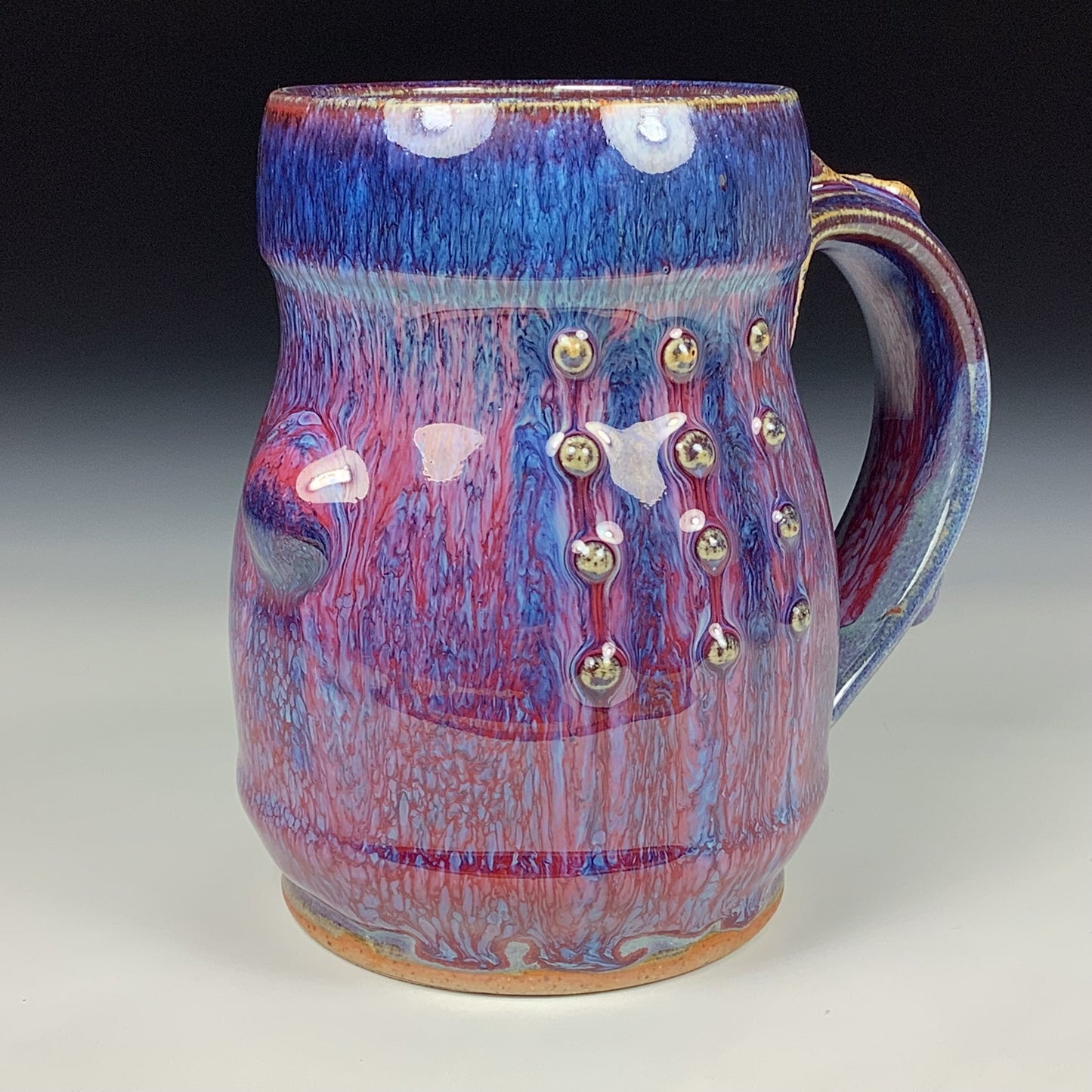 Handmade ceramic mugs stoneware coffee mug pottery tea mugs stoneware drinkware - purple red slip trail dot bamboo item 3852