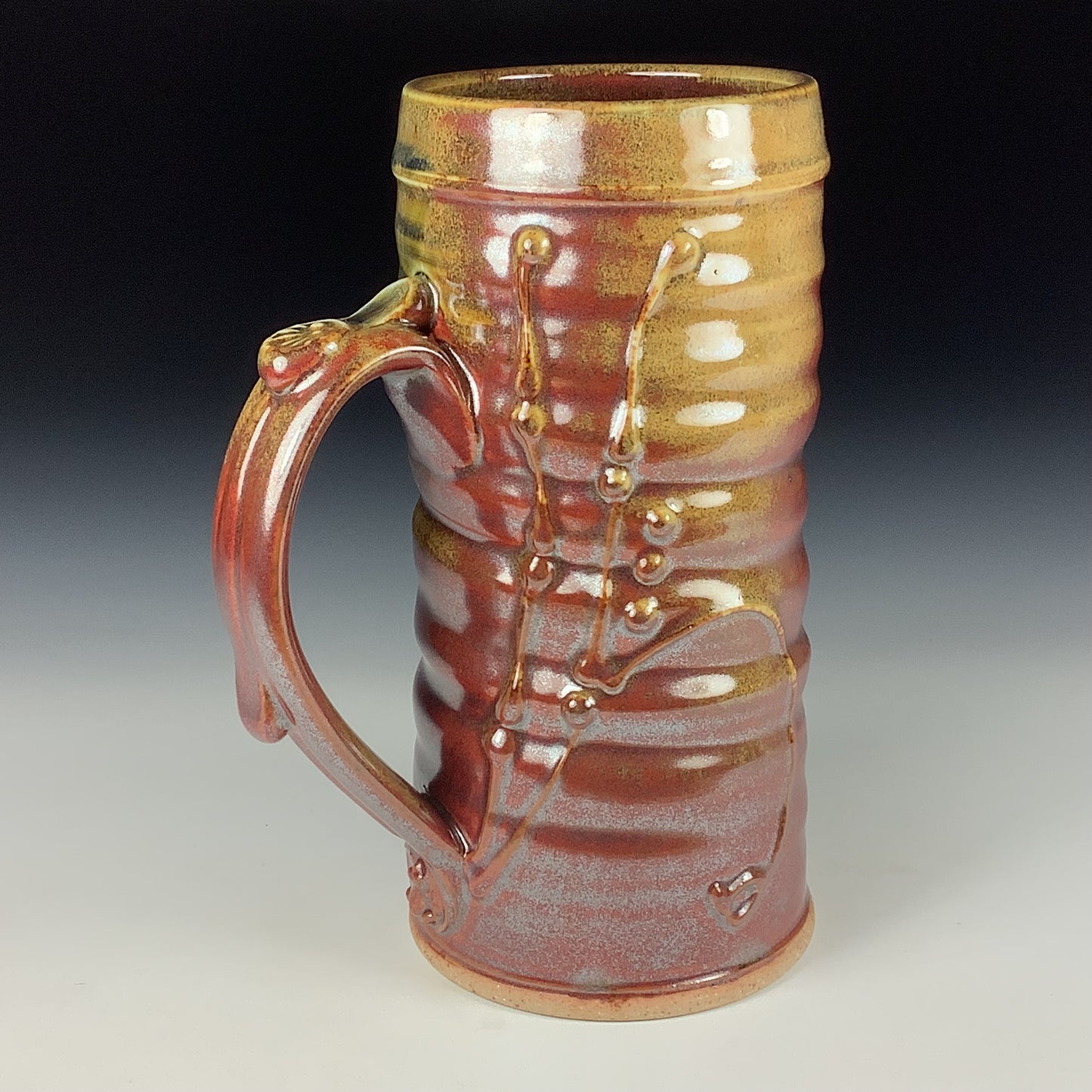 Large handmade pottery mugs rustic ceramic mugs extra large stoneware mugs oversized coffee mugs tea cup - Iron red with white ash bamboo wiggle bump - item 3728