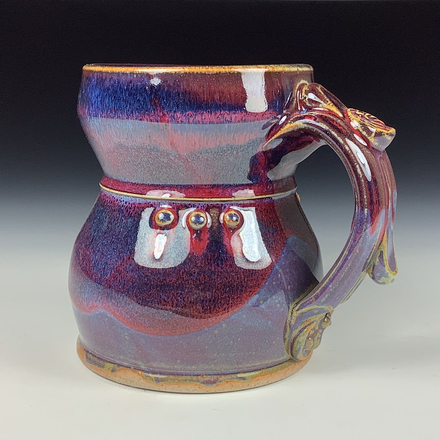 Handmade ceramic mugs stoneware coffee mugs pottery tea mugs stoneware drinkware - purple slip trail dot mug 3667