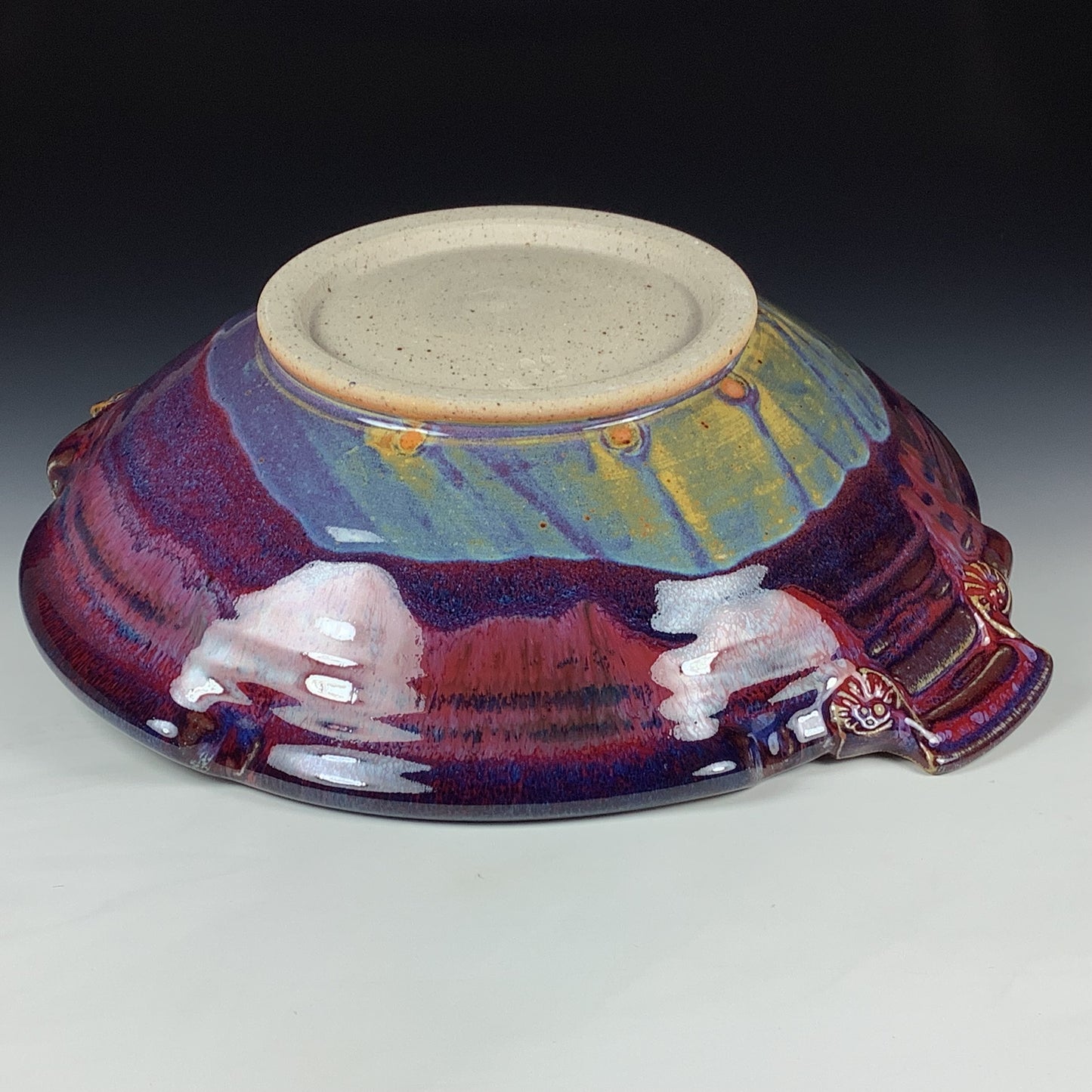 Handmade Stoneware Pottery Red Purple Glazed Serving Dish with Handles - Item 4078