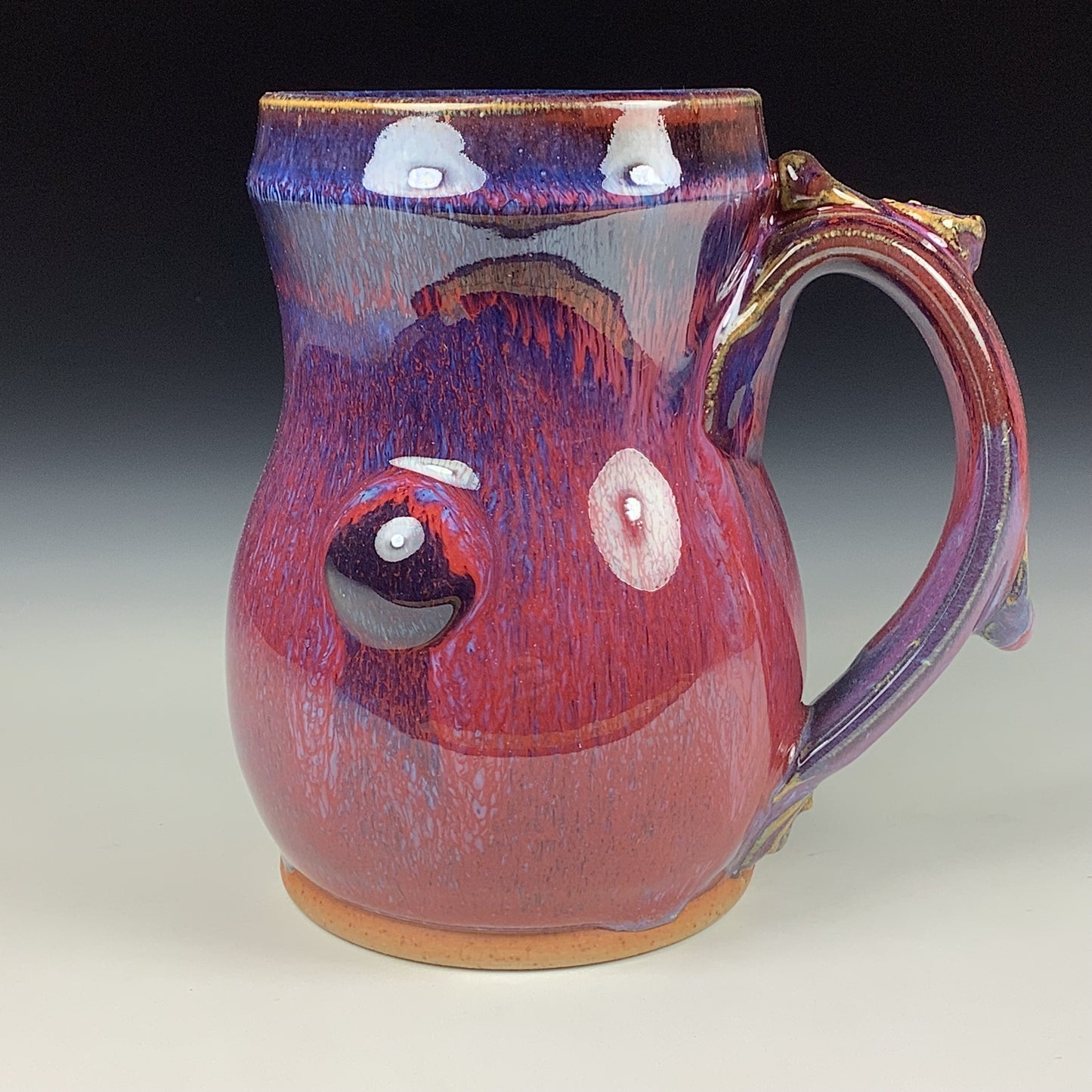 Handmade ceramic mugs stoneware coffee mugs pottery tea mugs stoneware drinkware - purple slip dots with bump mug 3653