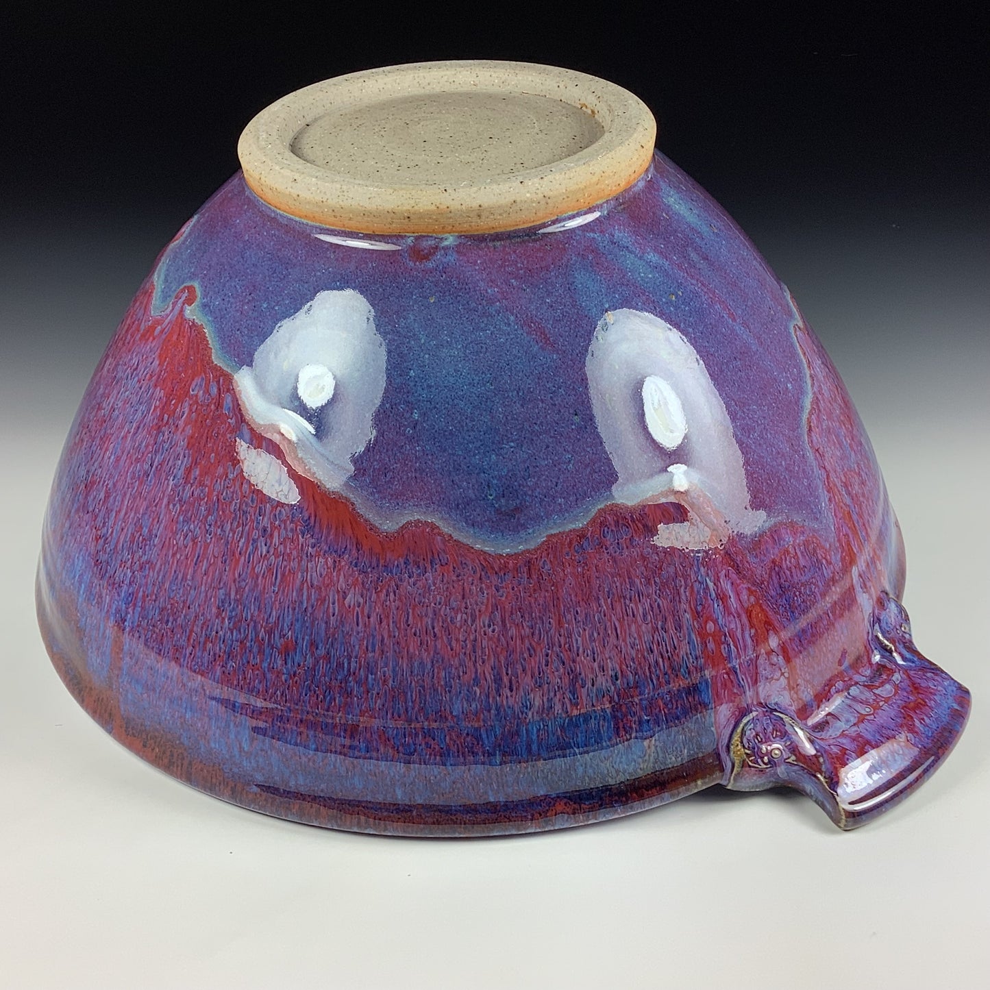 Handmade Large Red Purple Glazed with Handles Stoneware Serving Bowl: Artisan Pottery Centerpiece - item 3937