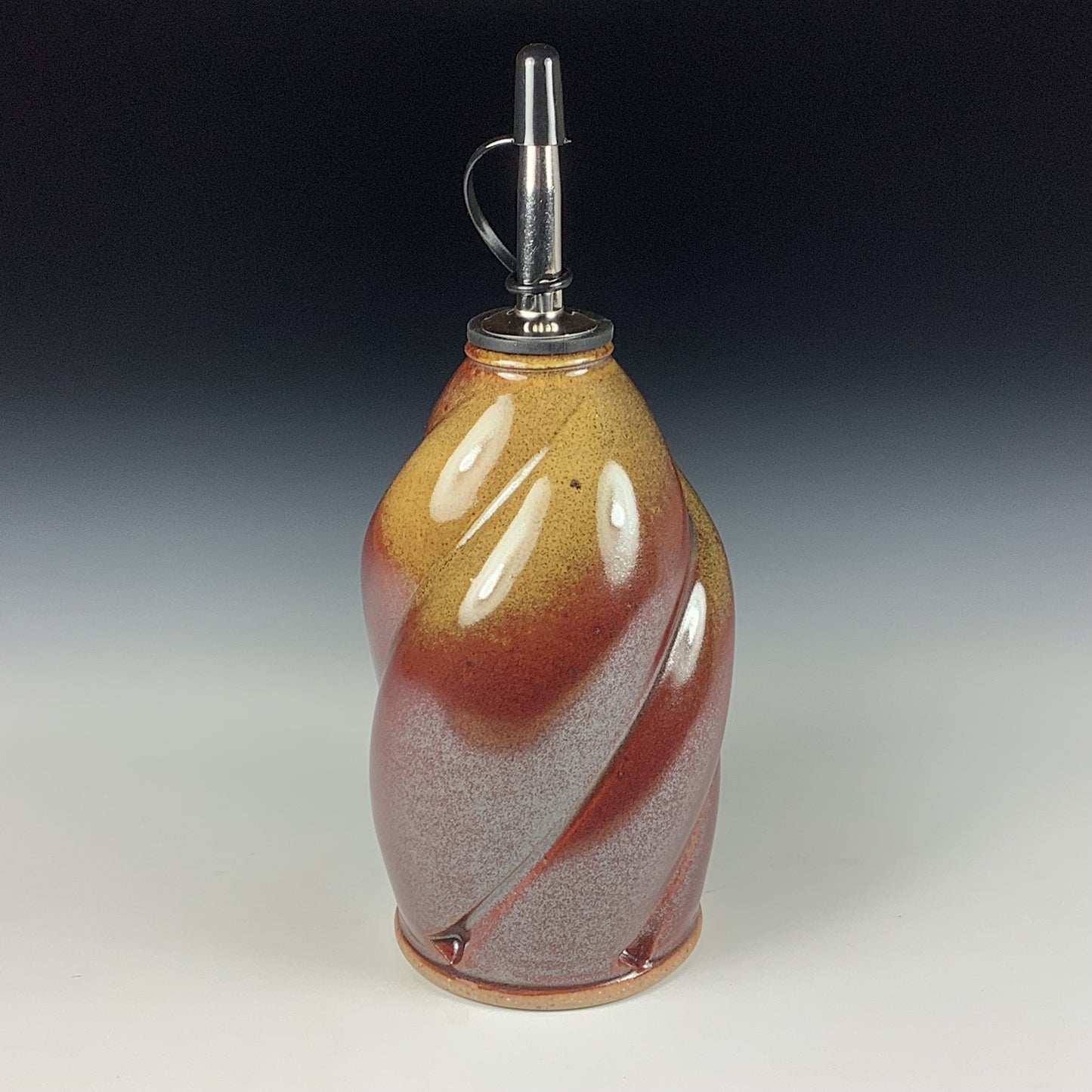 Ceramic olive oil dispenser oil bottle oil cruet handmade stoneware pottery dinnerware kitchenware - Iron red with white ash twisty- item 3748
