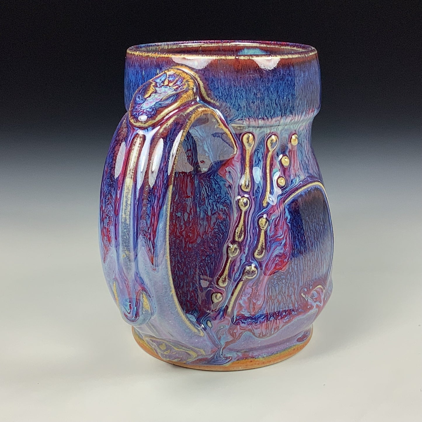 Handmade ceramic mugs stoneware coffee mug pottery tea mugs stoneware drinkware - purple red slip trail dot bamboo item 3850