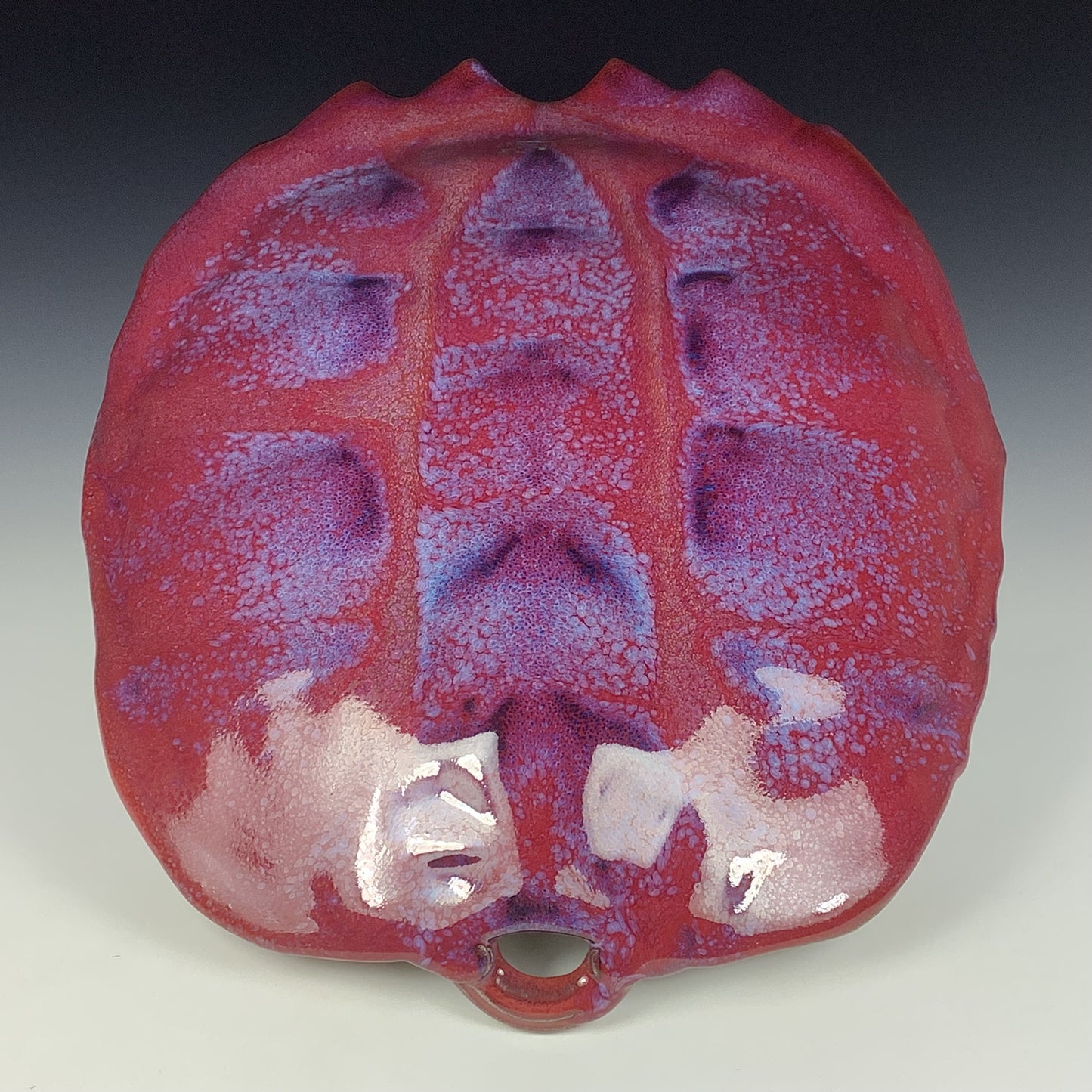 Handmade ceramic stoneware pottery - decorative wall handing sculpture - red purple turtle shell 3637