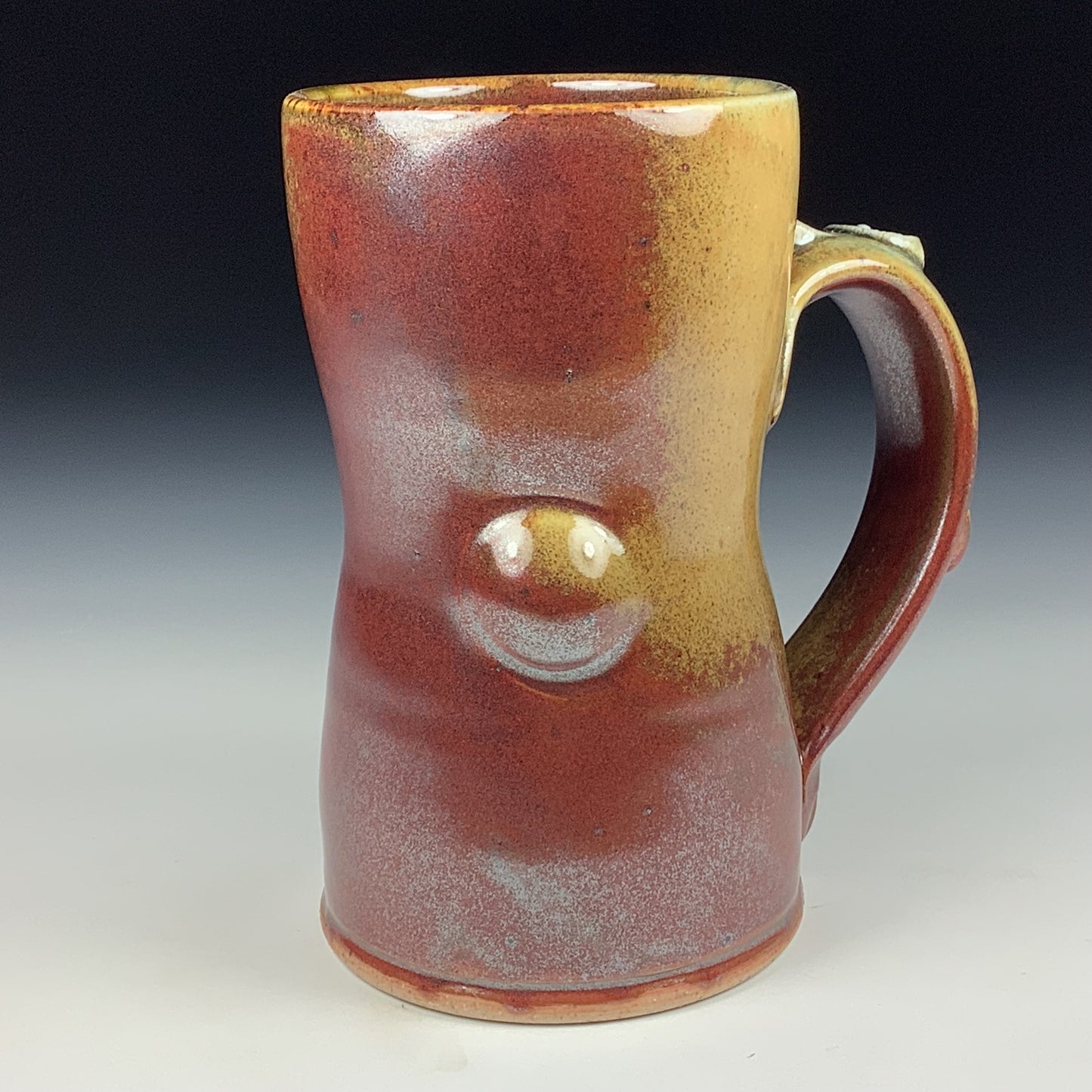 Handmade ceramic mugs stoneware coffee mugs pottery tea mugs stoneware drinkware - Iron red with white ash bamboo bump mug 3782