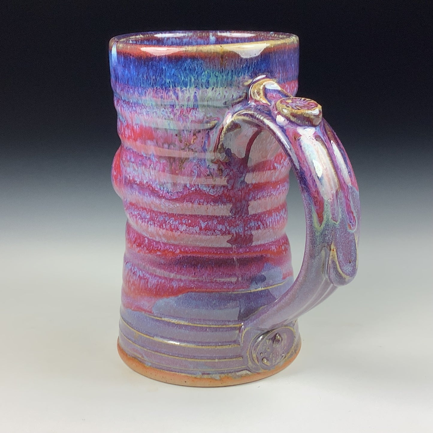 Handmade ceramic mugs stoneware coffee mugs pottery tea mugs stoneware drinkware - purple red slip trail dots bump item 3799