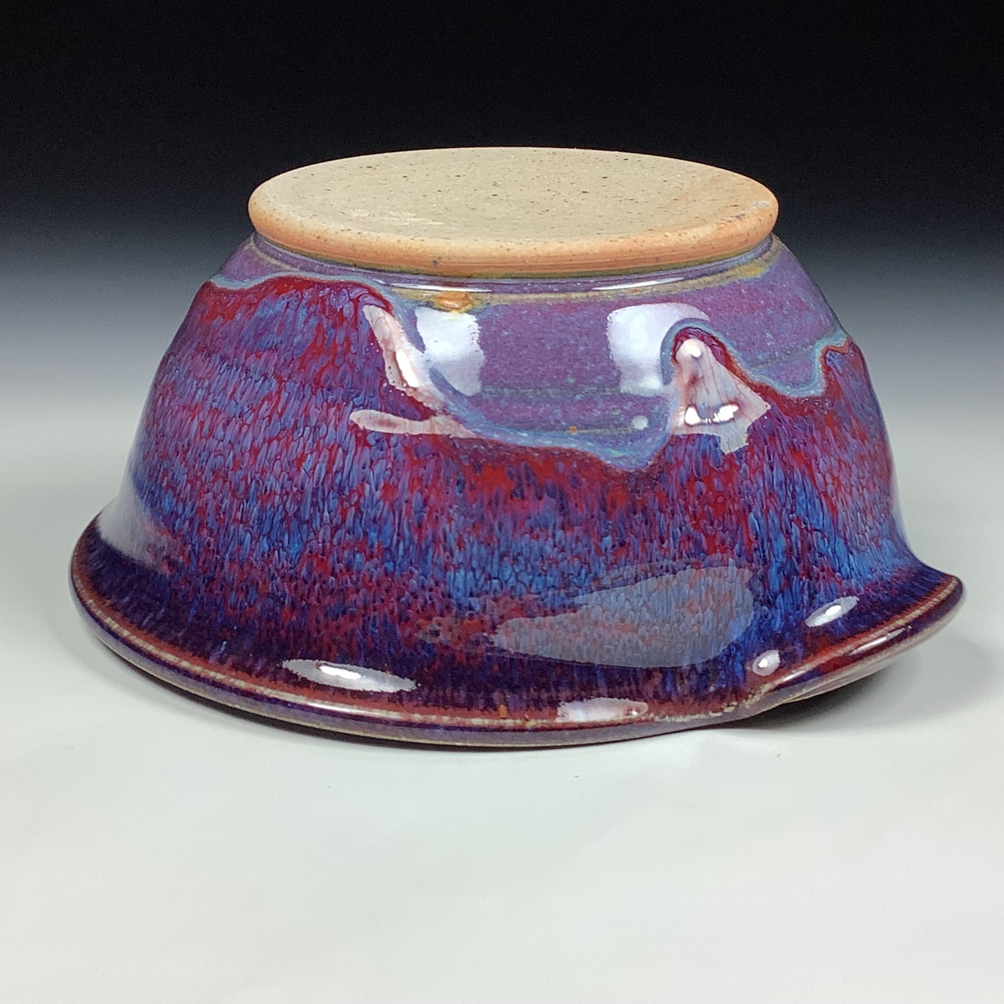 Handmade ceramic deep spoon rest stoneware pottery kitchenware - Purple red dotted rim item 3871