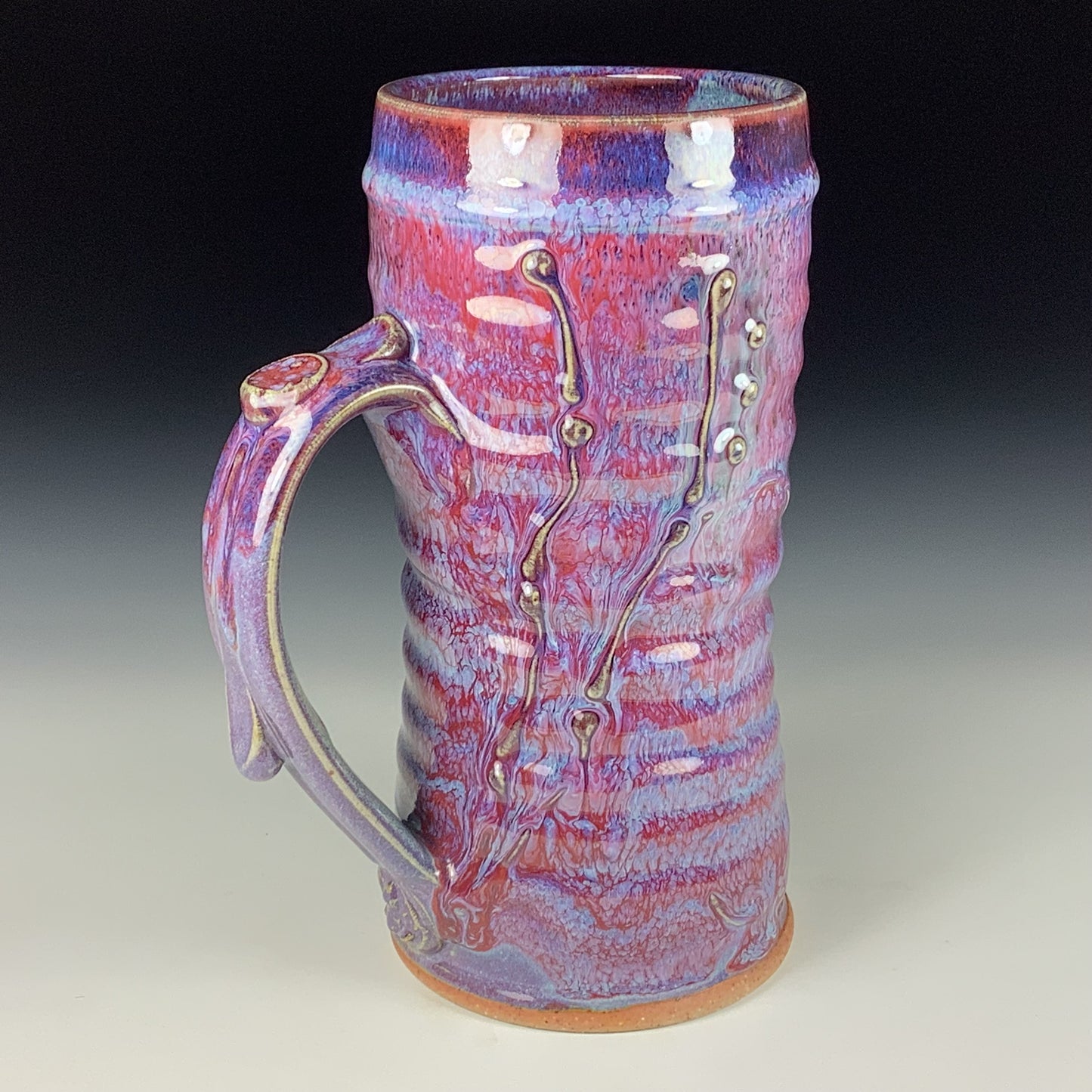 Large handmade pottery mugs rustic ceramic mugs extra large stoneware mugs oversized coffee mugs tea cup - Purple red bamboo wiggle bump - item 3729