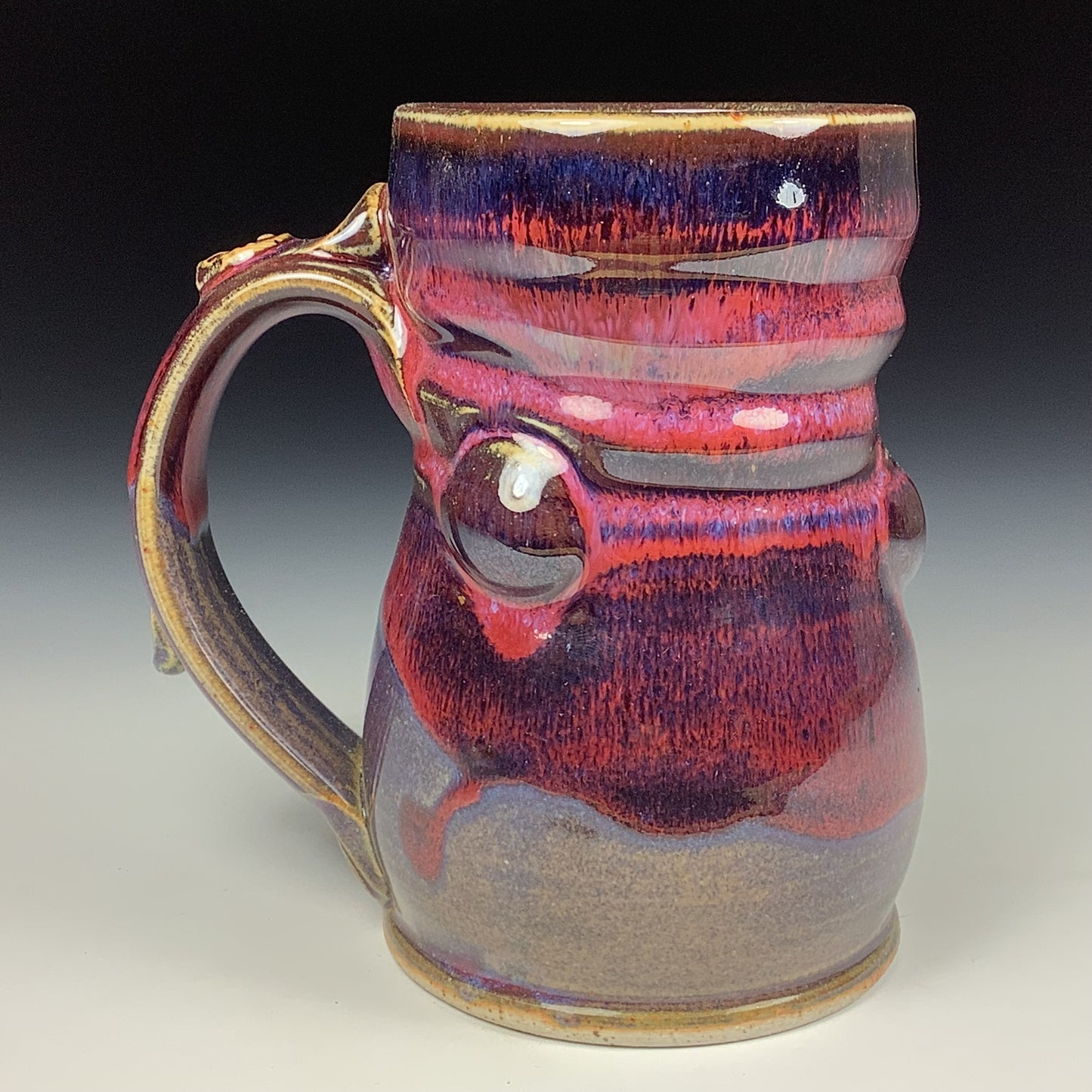Handmade ceramic mugs stoneware coffee mugs pottery tea mugs stoneware drinkware - red purple bump mug 3633