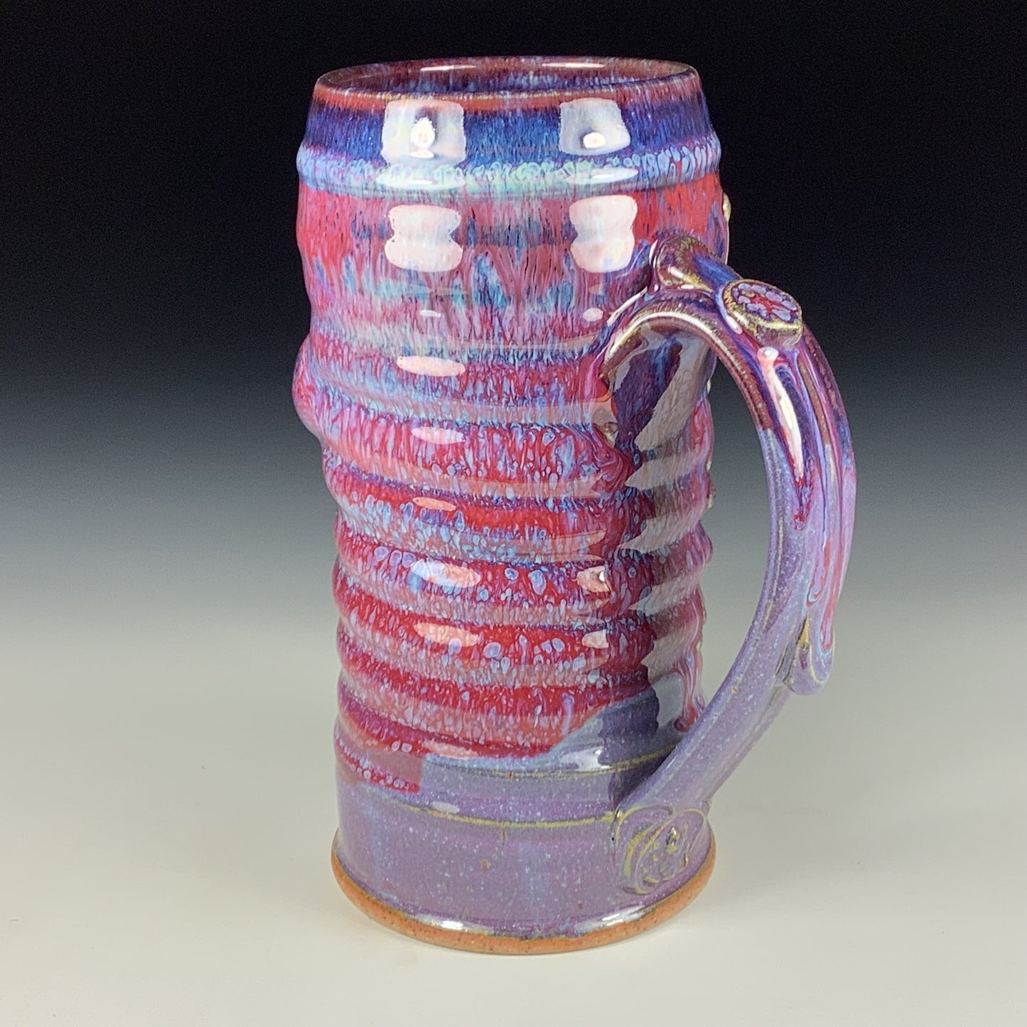 Large handmade pottery mugs rustic ceramic mugs extra large stoneware mugs oversized coffee mugs tea cup - Purple red bamboo wiggle bump - item 3730