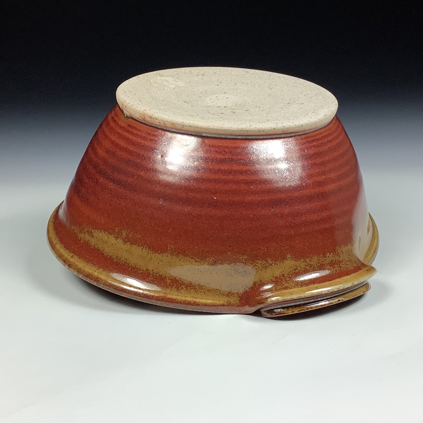 Handmade ceramic deep spoon rest stoneware pottery kitchenware - Iron red with white ash dotted rim item 3870
