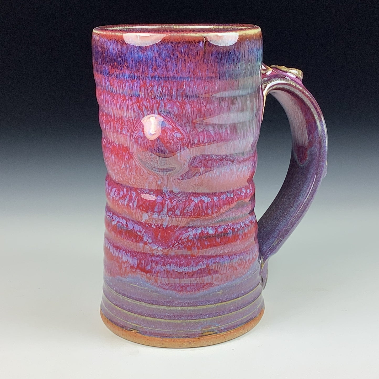 Handmade ceramic mugs stoneware coffee mugs pottery tea mugs stoneware drinkware - purple red slip dotted wiggle bump mug 3797