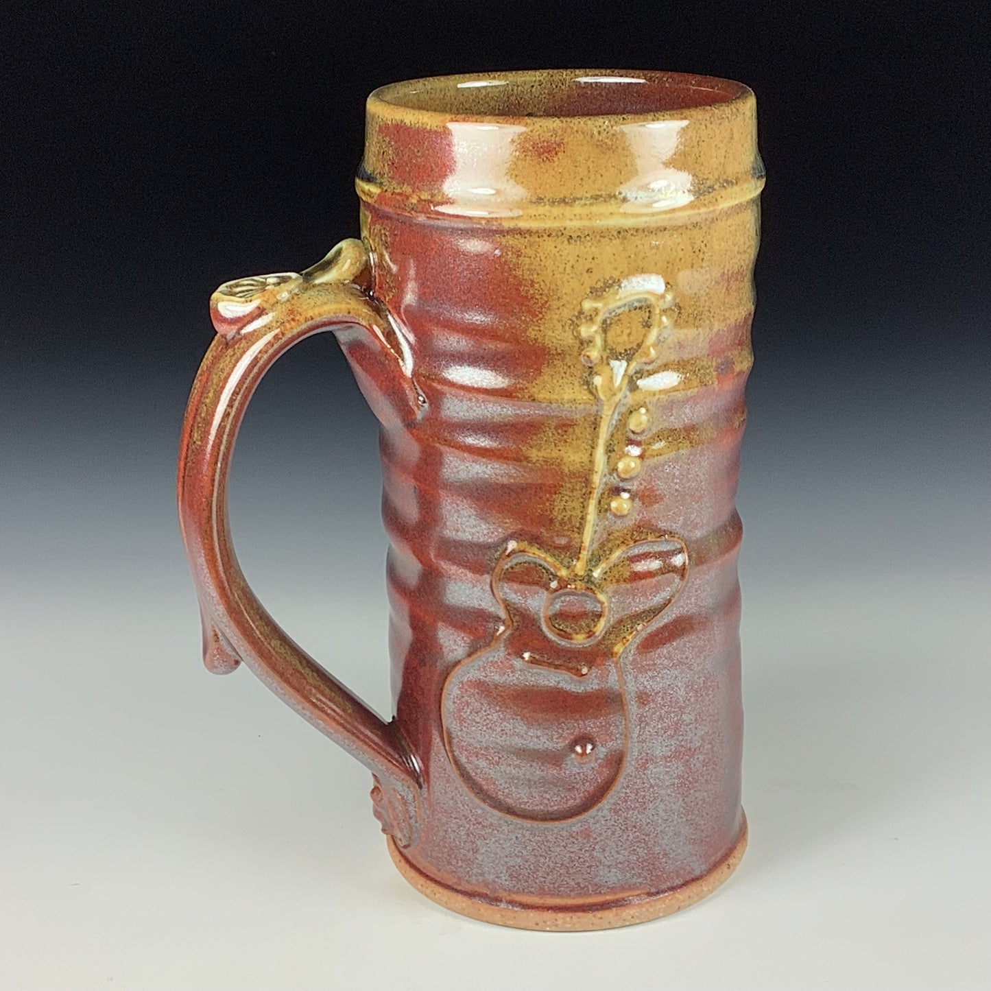 Large handmade pottery mugs rustic ceramic mugs extra large stoneware mugs oversized coffee mugs tea cup - iron red with white ash guitar wiggle bump - item 3726