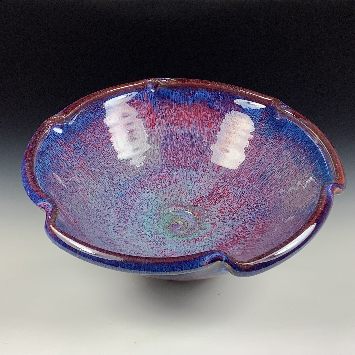 Handmade ceramic artisanal pottery bowls dinnerware stoneware serving bowls centerpiece - Medium purple scalloped rim serving bowl 3832
