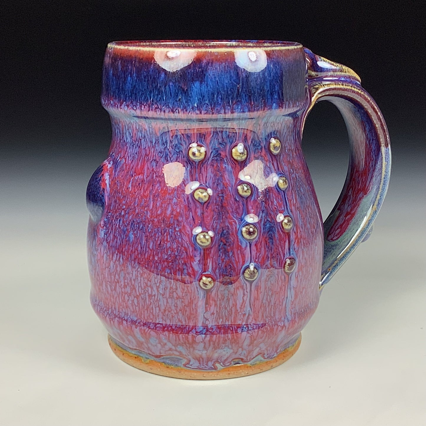 Handmade ceramic mugs stoneware coffee mugs pottery tea mugs stoneware drinkware - Purple red slip dotted bump 3862
