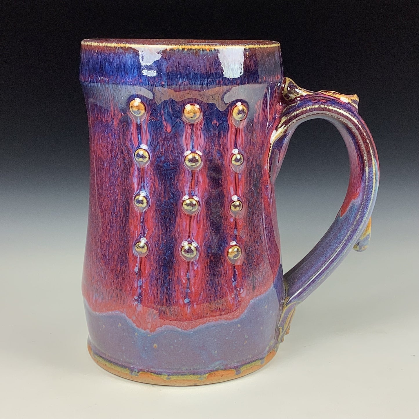 Handmade ceramic mugs stoneware coffee mugs pottery tea mugs stoneware drinkware - red purple bamboo slip trail bump mug 3632