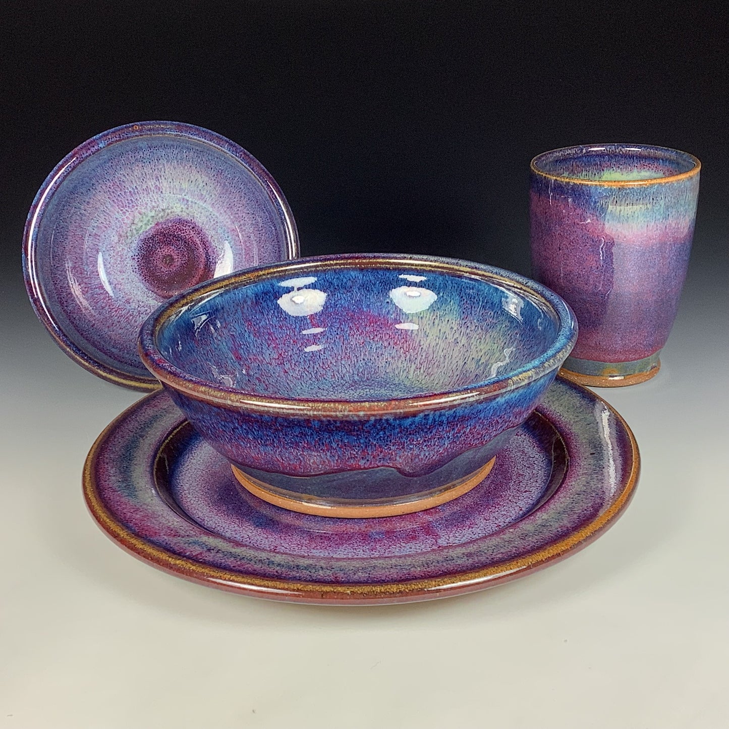 Handmade ceramic artisanal pottery dinnerware stoneware single plate setting - Purple item 3893