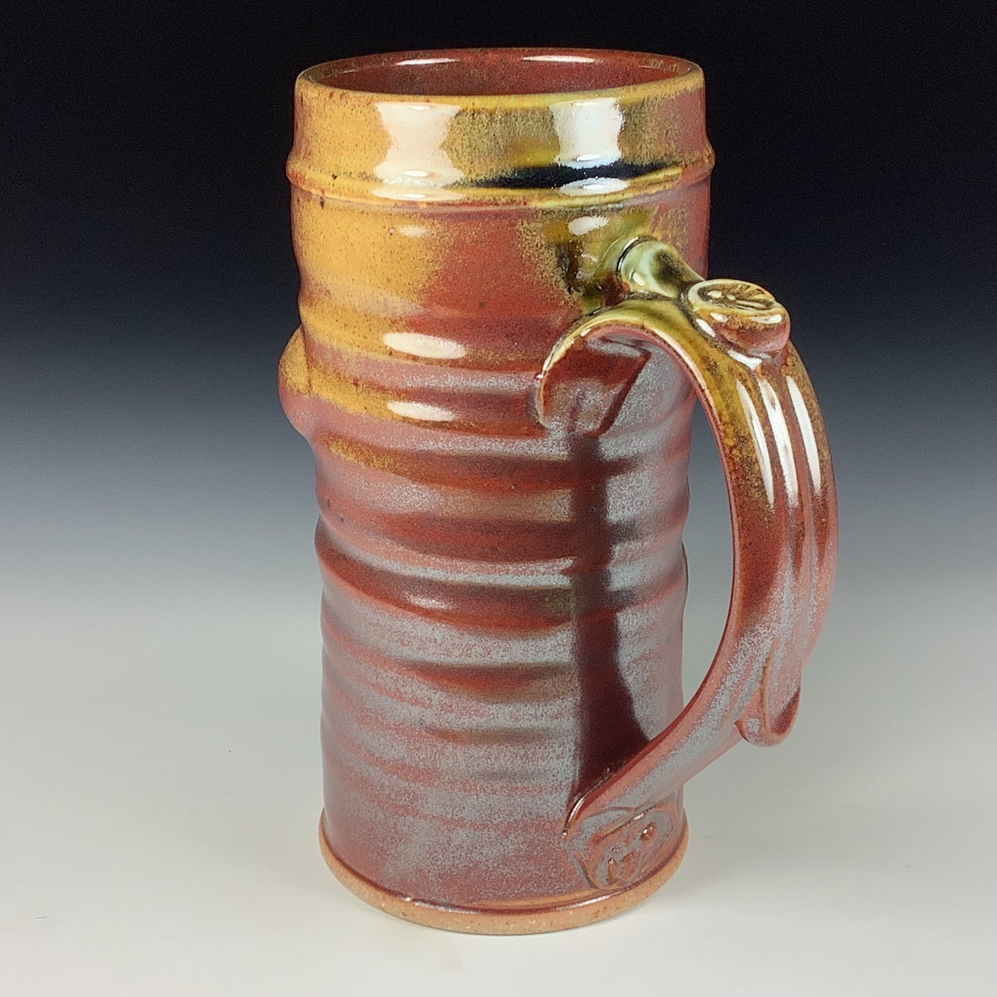 Large handmade pottery mugs rustic ceramic mugs extra large stoneware mugs oversized coffee mugs tea cup - iron red with white ash guitar wiggle bump - item 3726