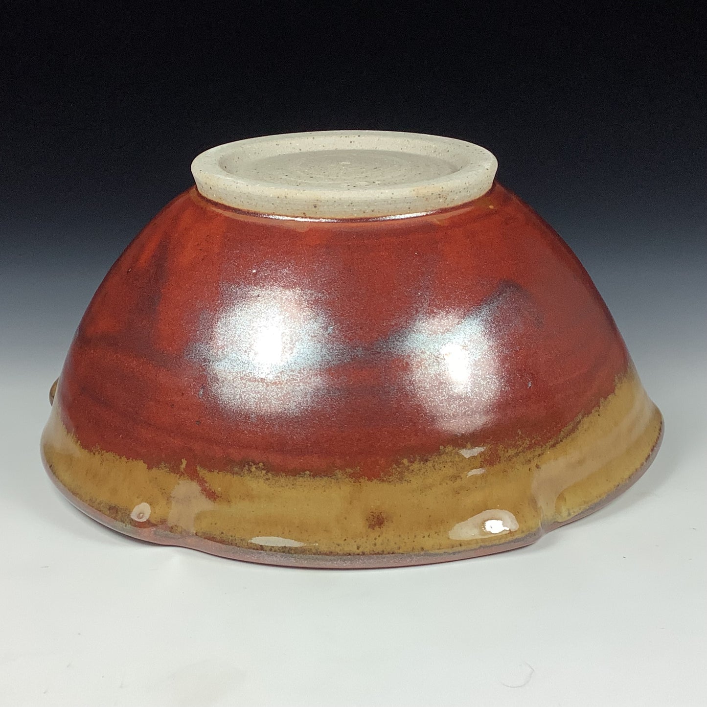 Handmade ceramic artisanal pottery bowls dinnerware stoneware serving bowls centerpiece - iron red with white ash scalloped rim serving bowl 3678