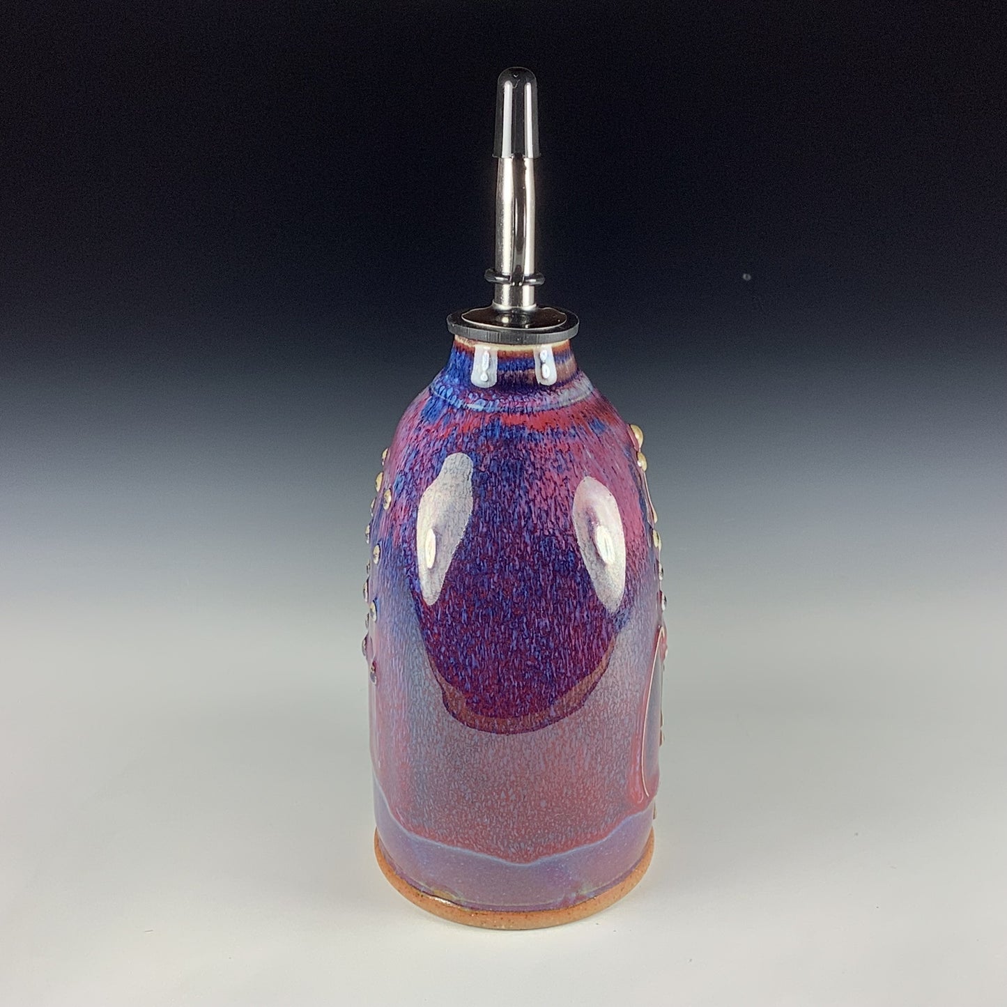 Ceramic olive oil dispenser oil bottle oil cruet handmade stoneware pottery dinnerware kitchenware- purple red slip dotted item 3842