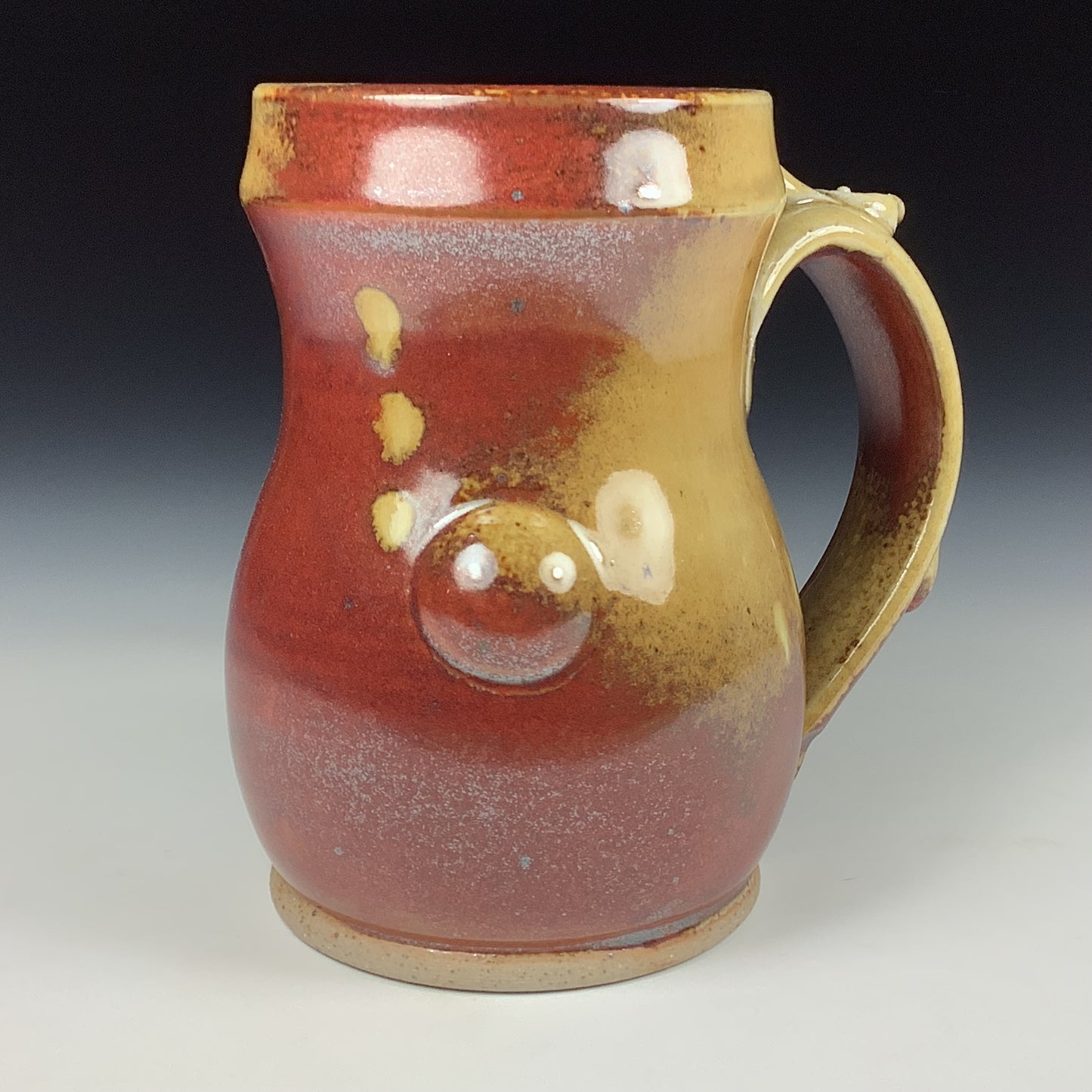 Handmade ceramic mugs stoneware coffee mugs pottery tea mugs stoneware drinkware - iron red with ash white dotted slip dots bump mug 3639
