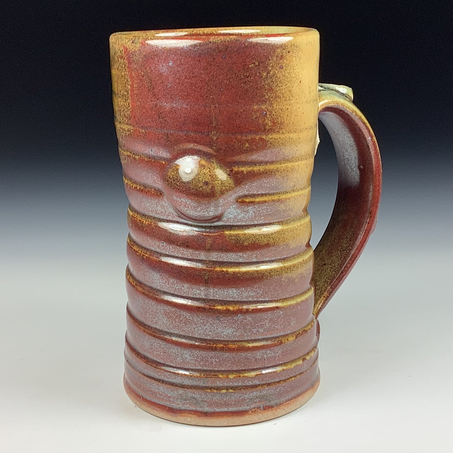 Handmade ceramic mugs stoneware coffee mugs pottery tea mugs stoneware drinkware - Iron red with white ash slip dotted wiggle bump mug 3792
