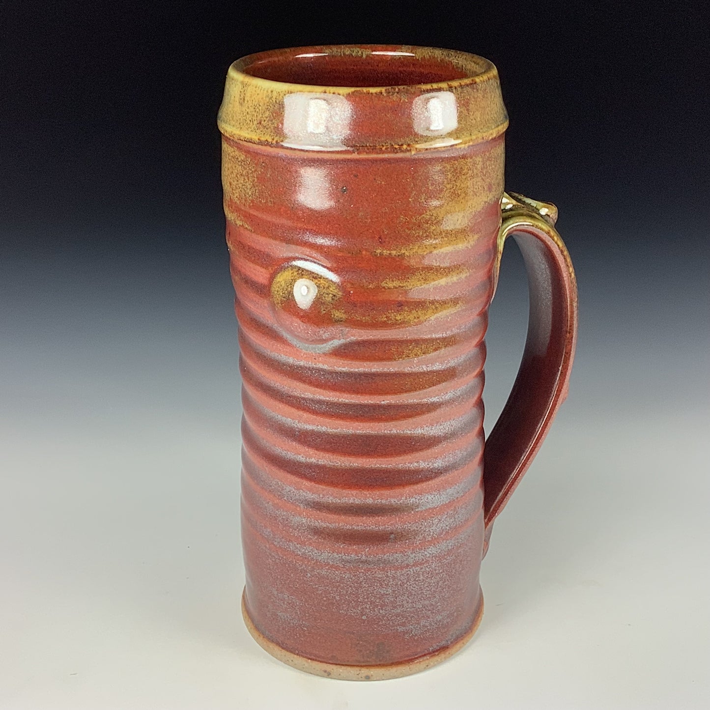 Large handmade pottery mugs rustic ceramic mugs extra large stoneware mugs oversized coffee mugs tea cup - Iron red with white ash wiggle slip-dotted bump - item 3724
