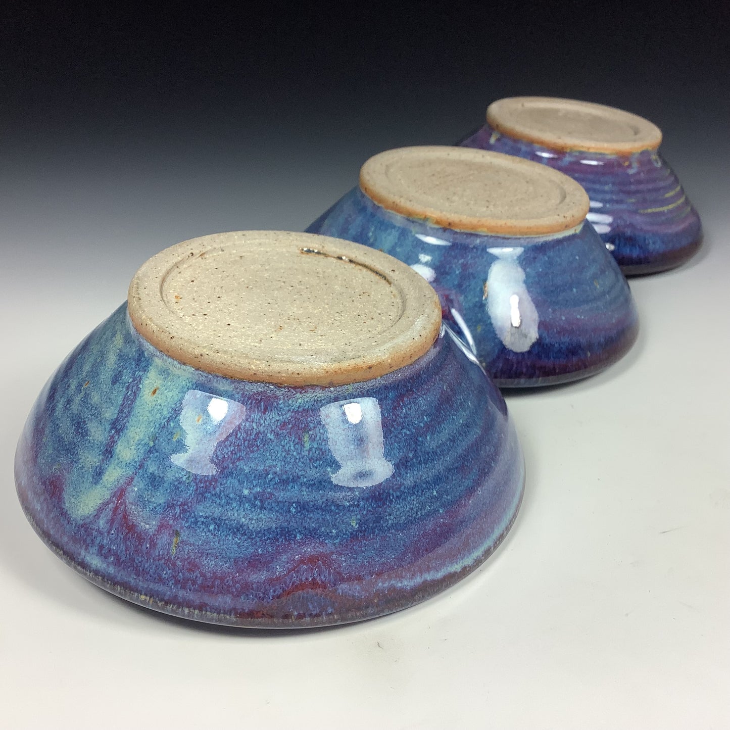 Handmade ceramic artisanal pottery bowls dinnerware stoneware serving bowls - Purple tri-bowl 3688