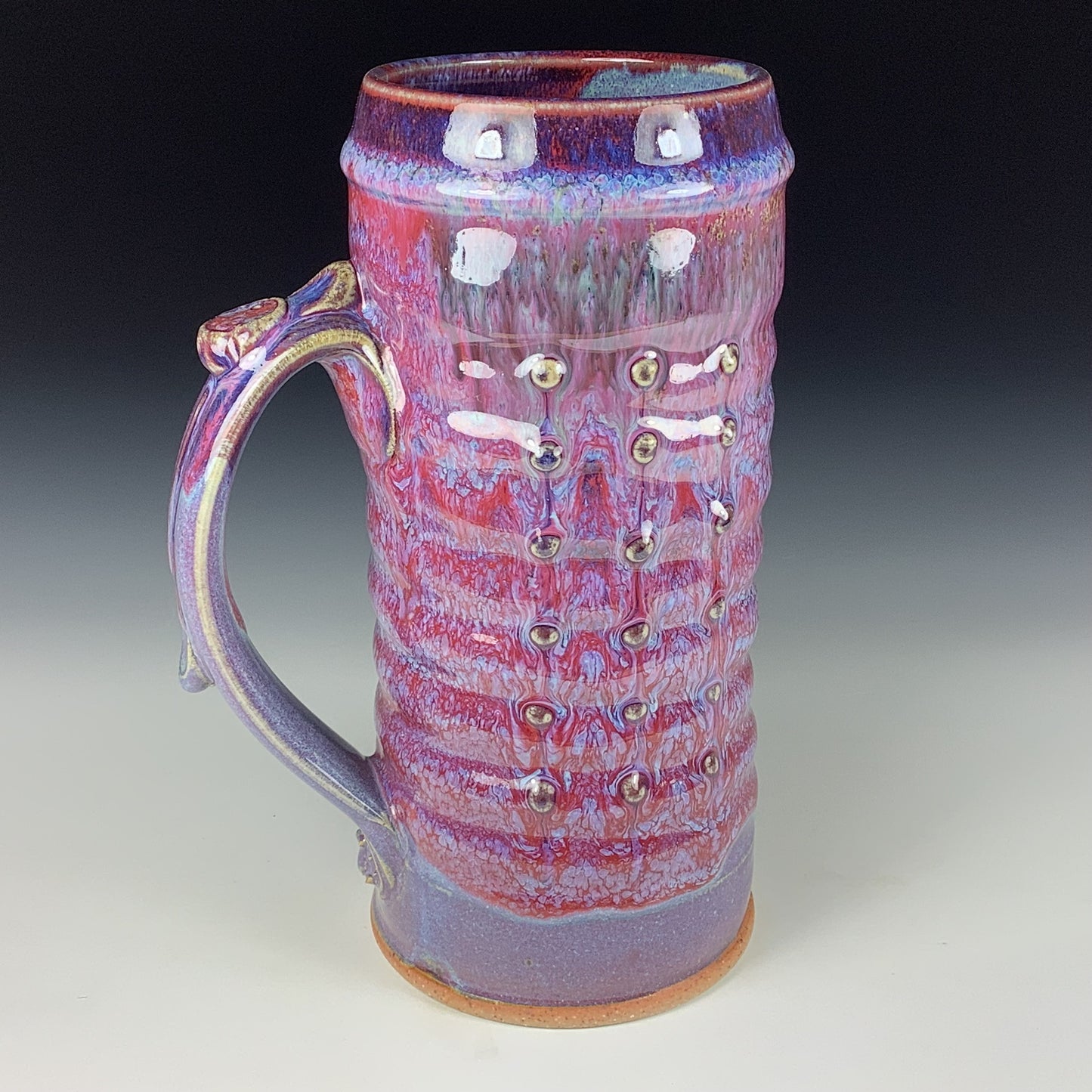 Large handmade pottery mugs rustic ceramic mugs extra large stoneware mugs oversized coffee mugs tea cup - Purple red wiggle bump - item 3714