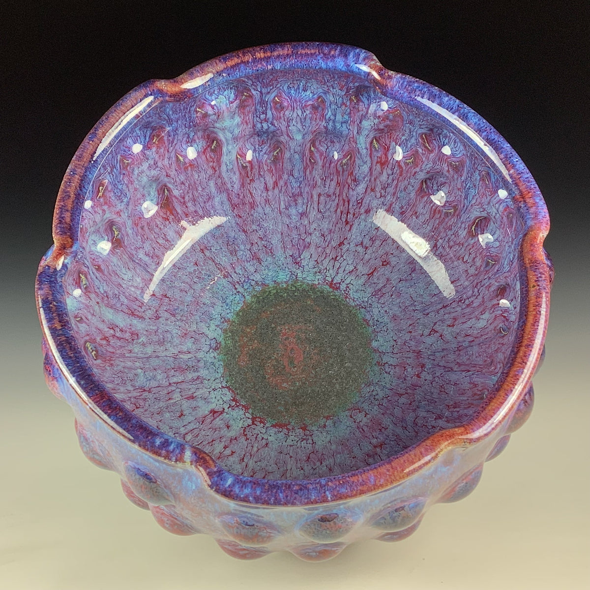 Handmade Ceramic Stoneware Pottery Serving Bowl or Centerpiece - Medium Red Purple Bump Glaze