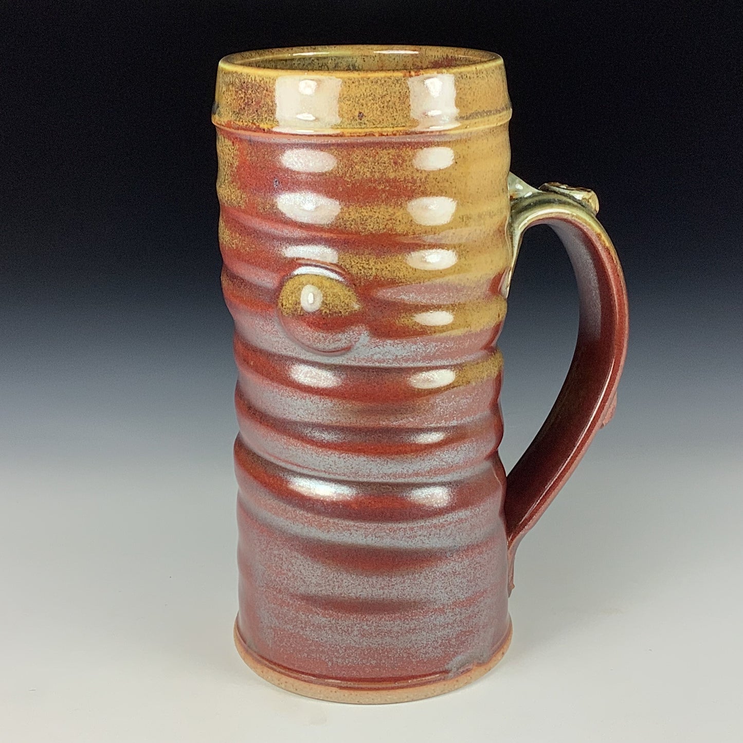 Large handmade pottery mugs rustic ceramic mugs extra large stoneware mugs oversized coffee mugs tea cup - Iron red with white ash bamboo wiggle bump - item 3728