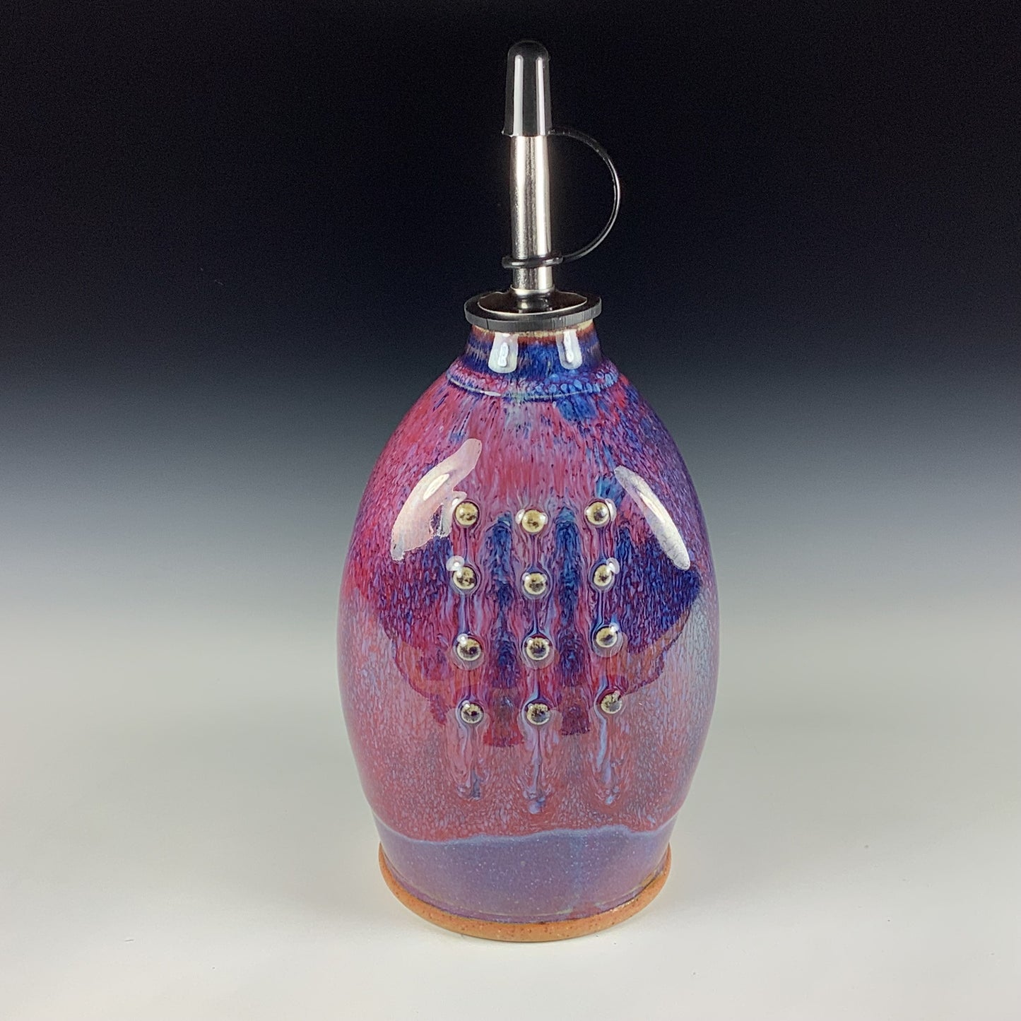 Ceramic olive oil dispenser oil bottle oil cruet handmade stoneware pottery dinnerware kitchenware- purple red slip dotted item 3842