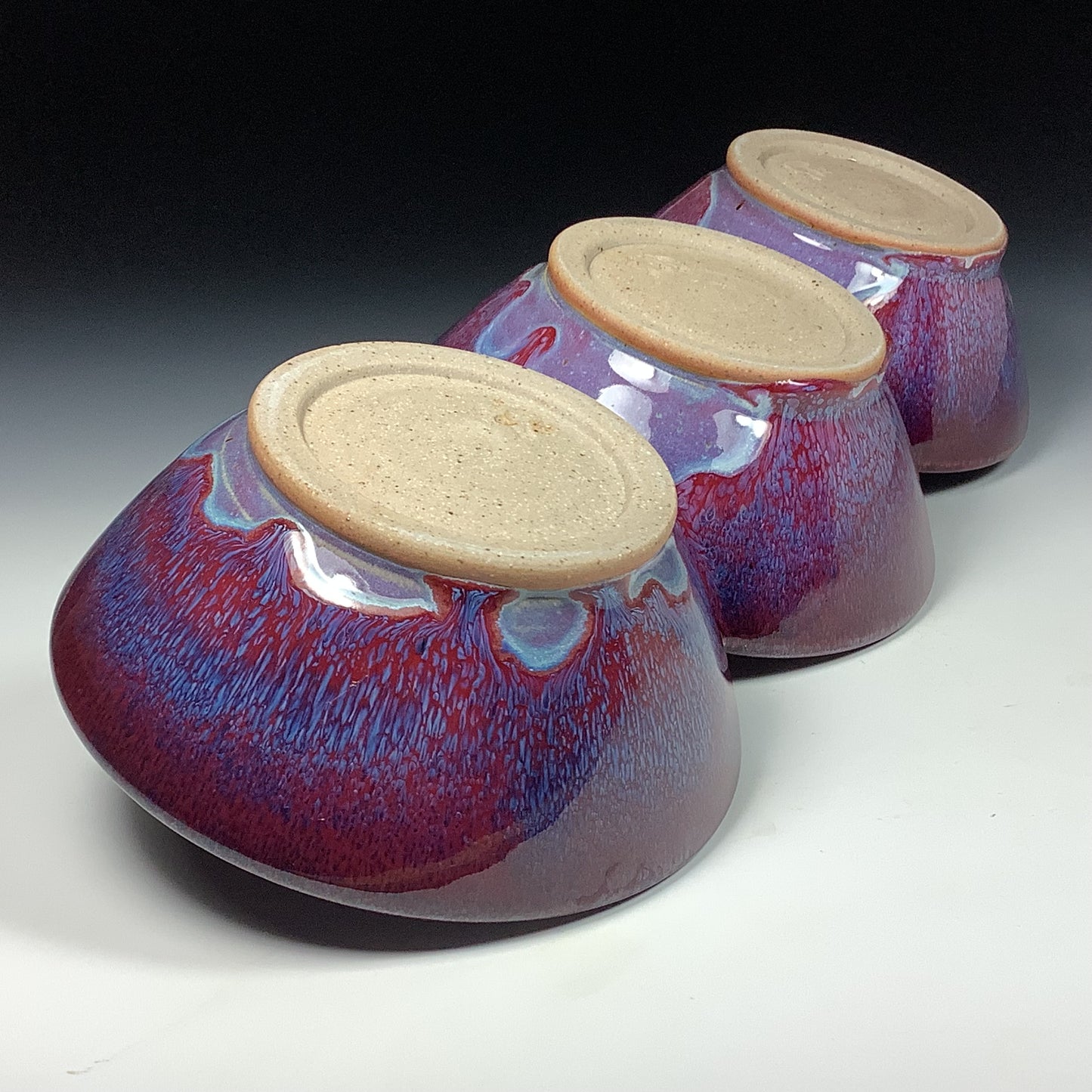 Handmade ceramic artisanal pottery bowls dinnerware stoneware serving bowls - Purple tri-bowl 3819