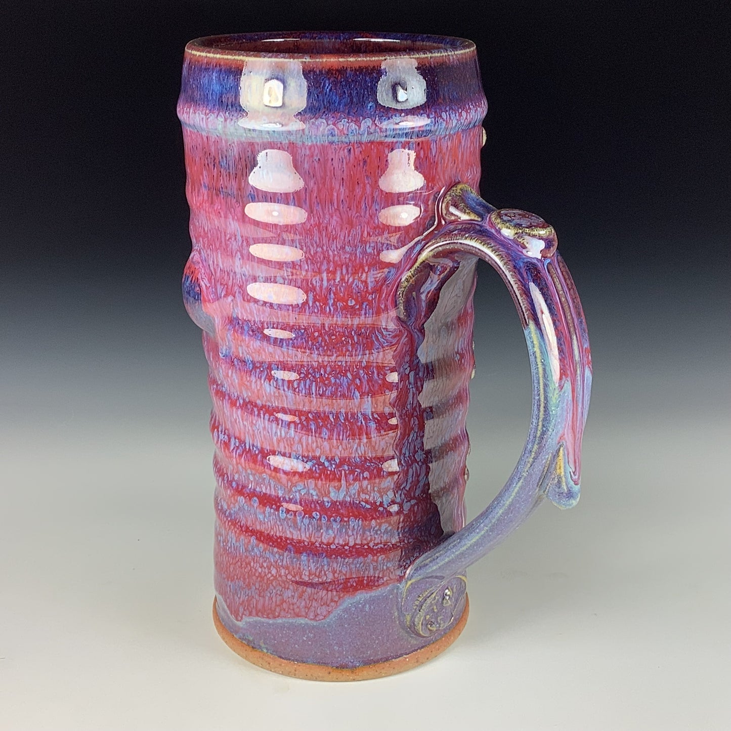 Large handmade pottery mugs rustic ceramic mugs extra large stoneware mugs oversized coffee mugs tea cup - Purple red bamboo wiggle bump - item 3713