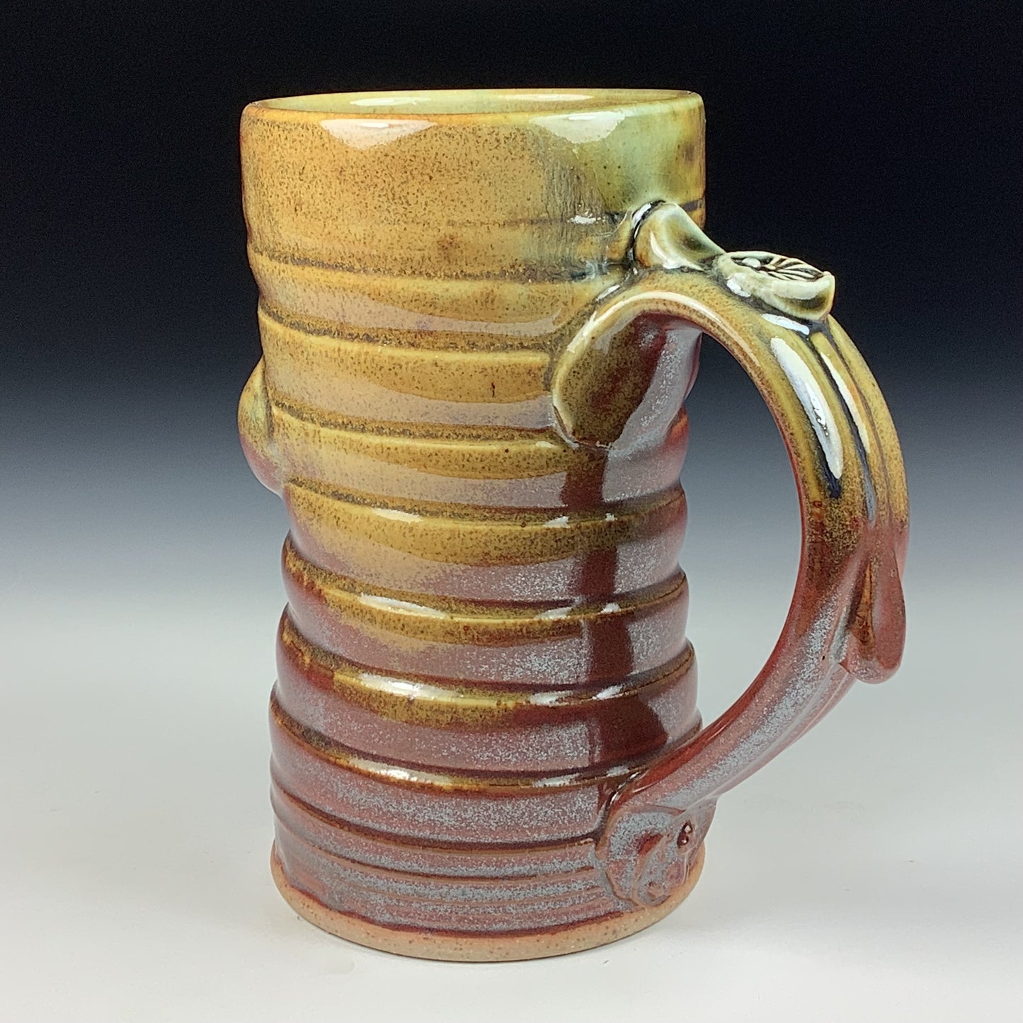 Handmade ceramic mugs stoneware coffee mugs pottery tea mugs stoneware drinkware - Iron red with white ash slip dotted wiggle bump mug 3795