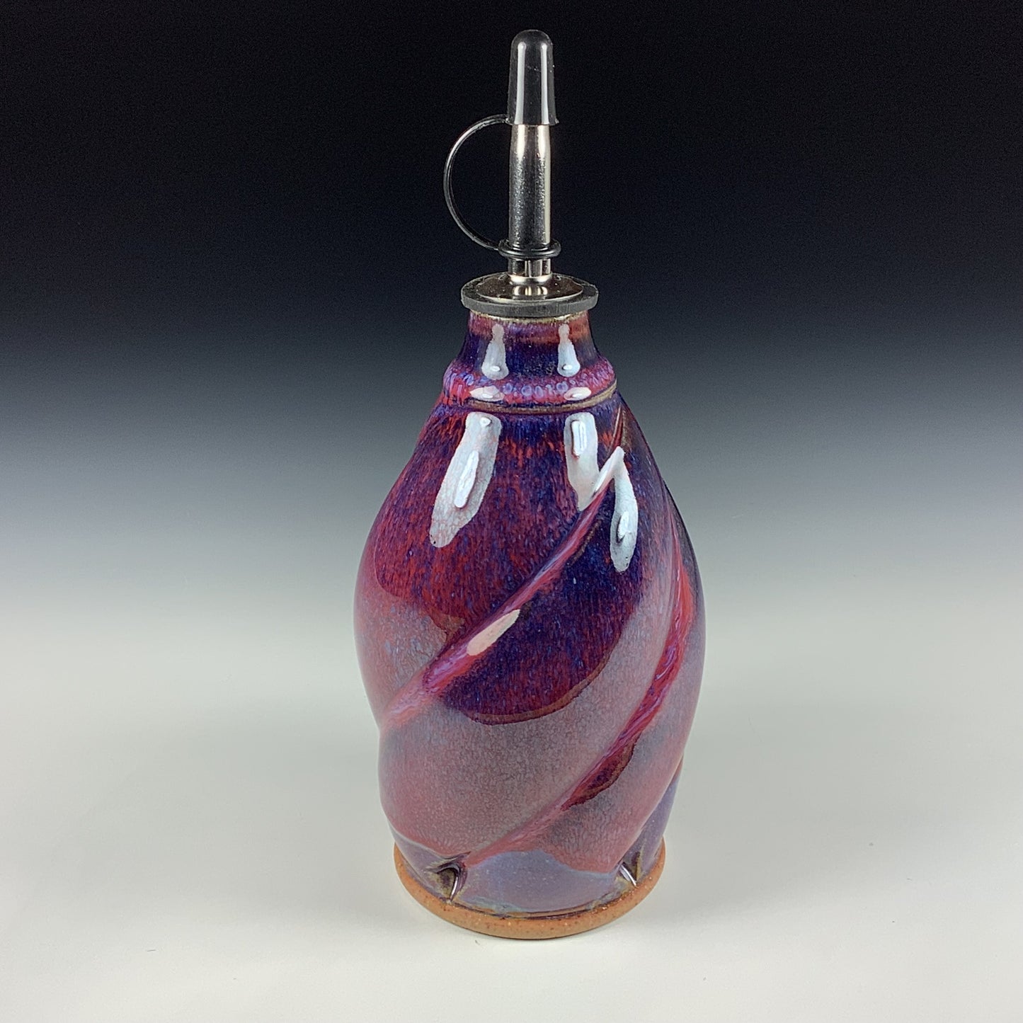 Ceramic olive oil dispenser oil bottle oil cruet handmade stoneware pottery dinnerware kitchenware - Deep dark purple twisty- item 3841