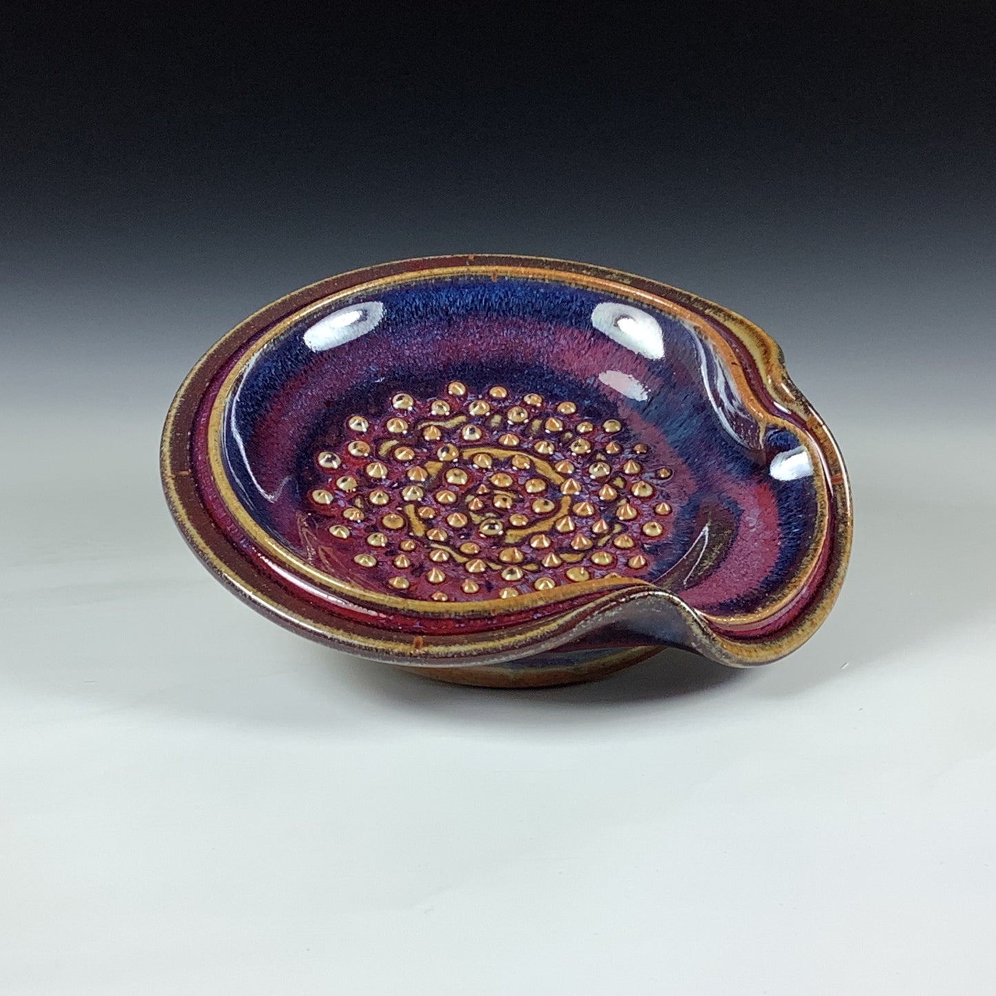 Handmade Ceramic Spoon Rest/Garlic Grater: Red Purple Glaze - Item 4031