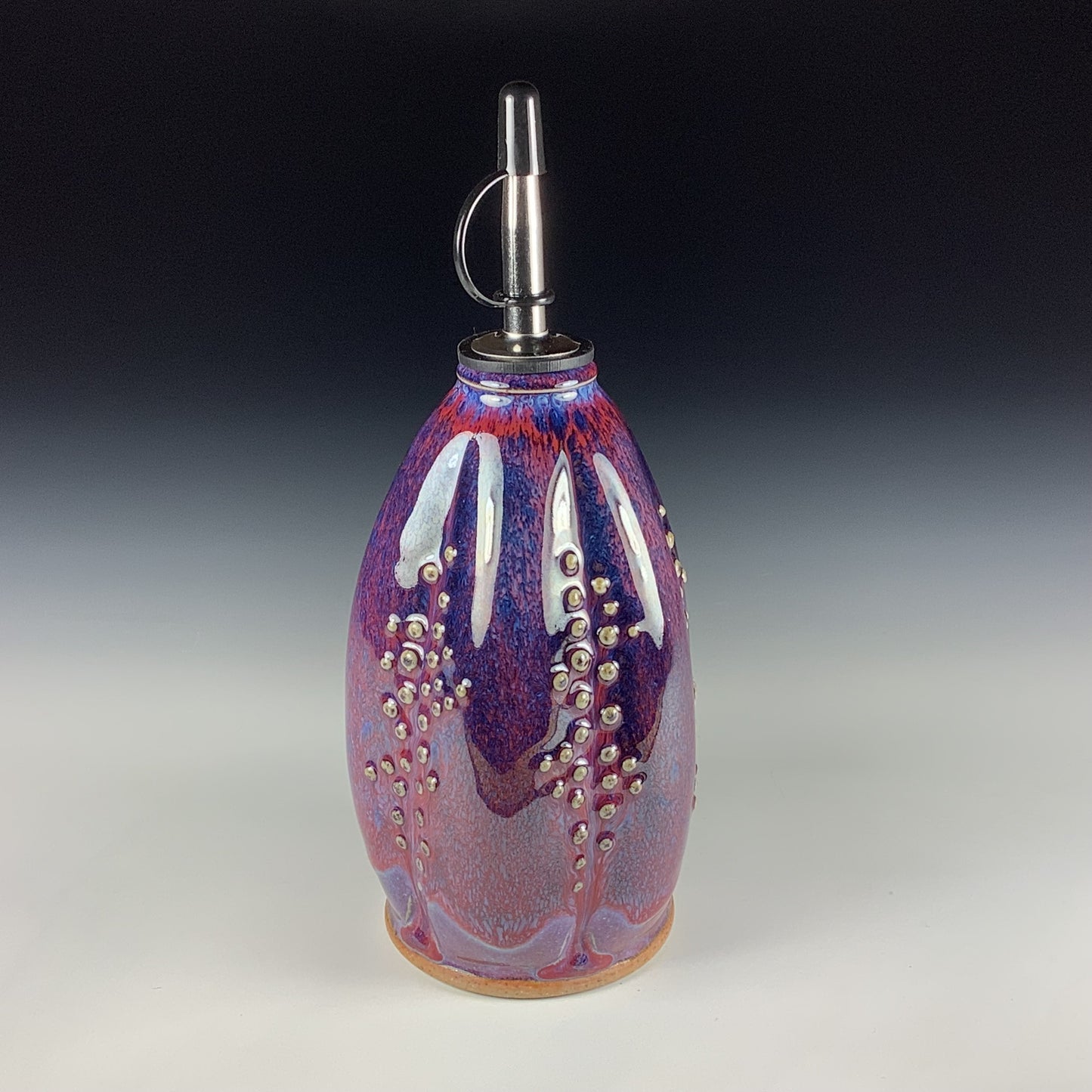 Ceramic olive oil dispenser oil bottle oil cruet handmade stoneware pottery dinnerware kitchenware- purple red slip dotted item 3843