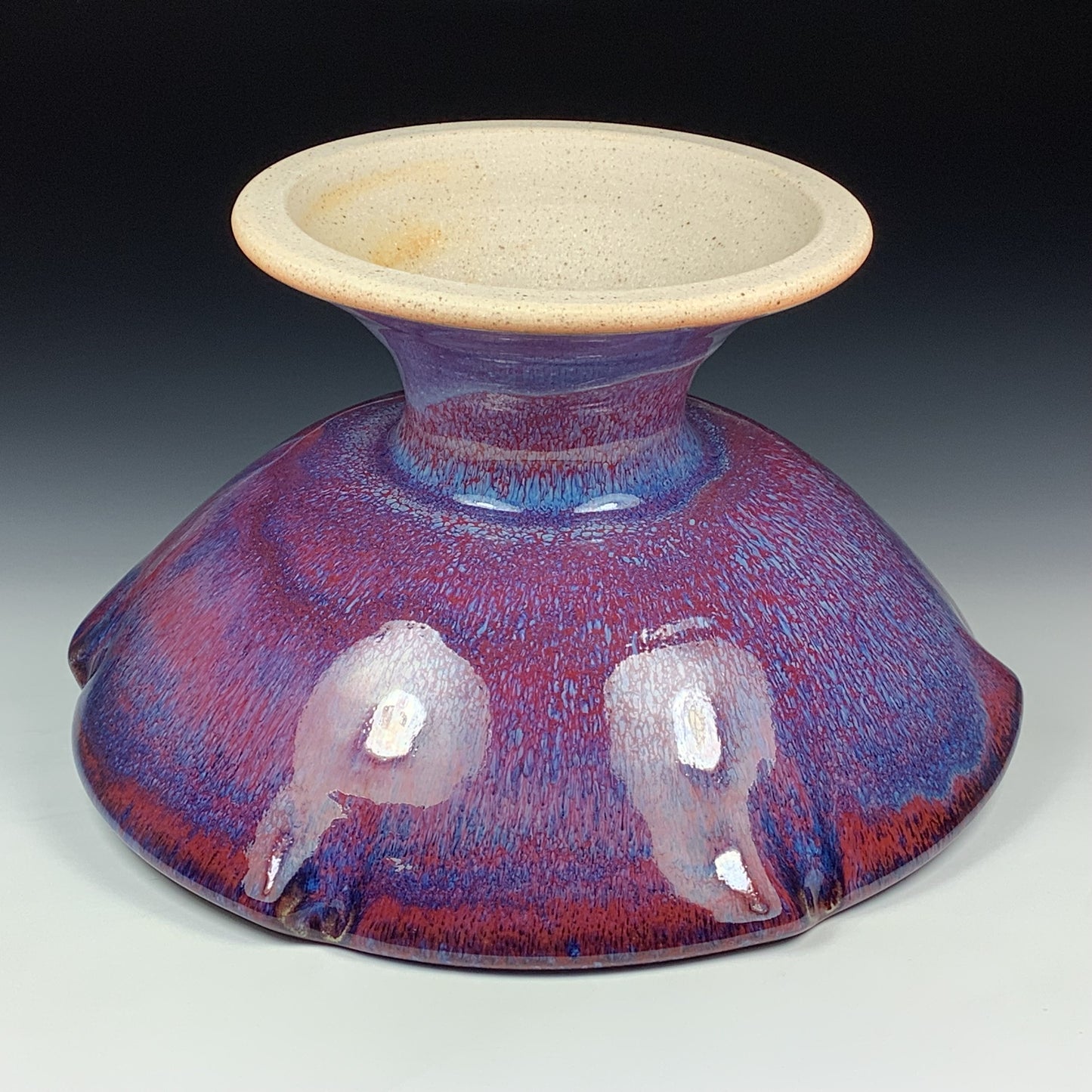 Handmade Ceramic Pedestal Serving Bowl: Purple Glaze - Item 3996