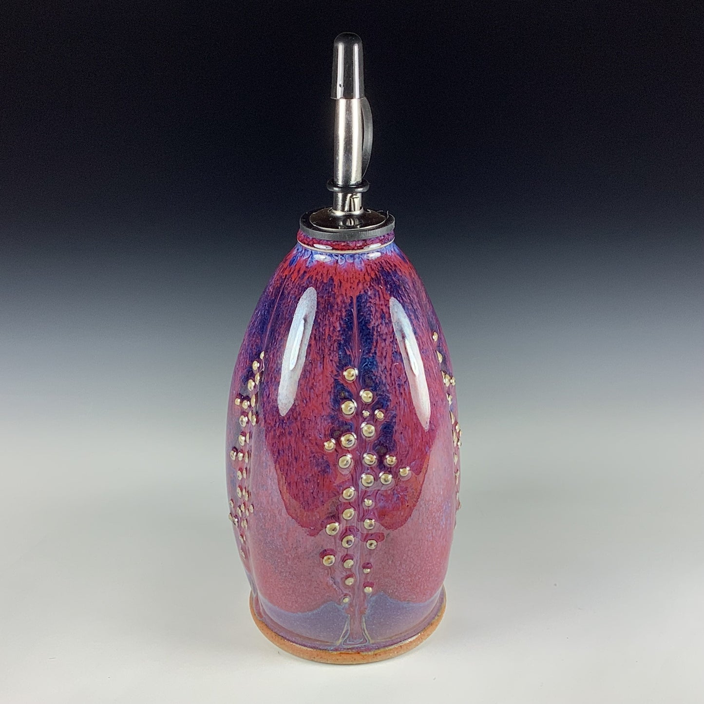 Ceramic olive oil dispenser oil bottle oil cruet handmade stoneware pottery dinnerware kitchenware- purple red slip dotted item 3843