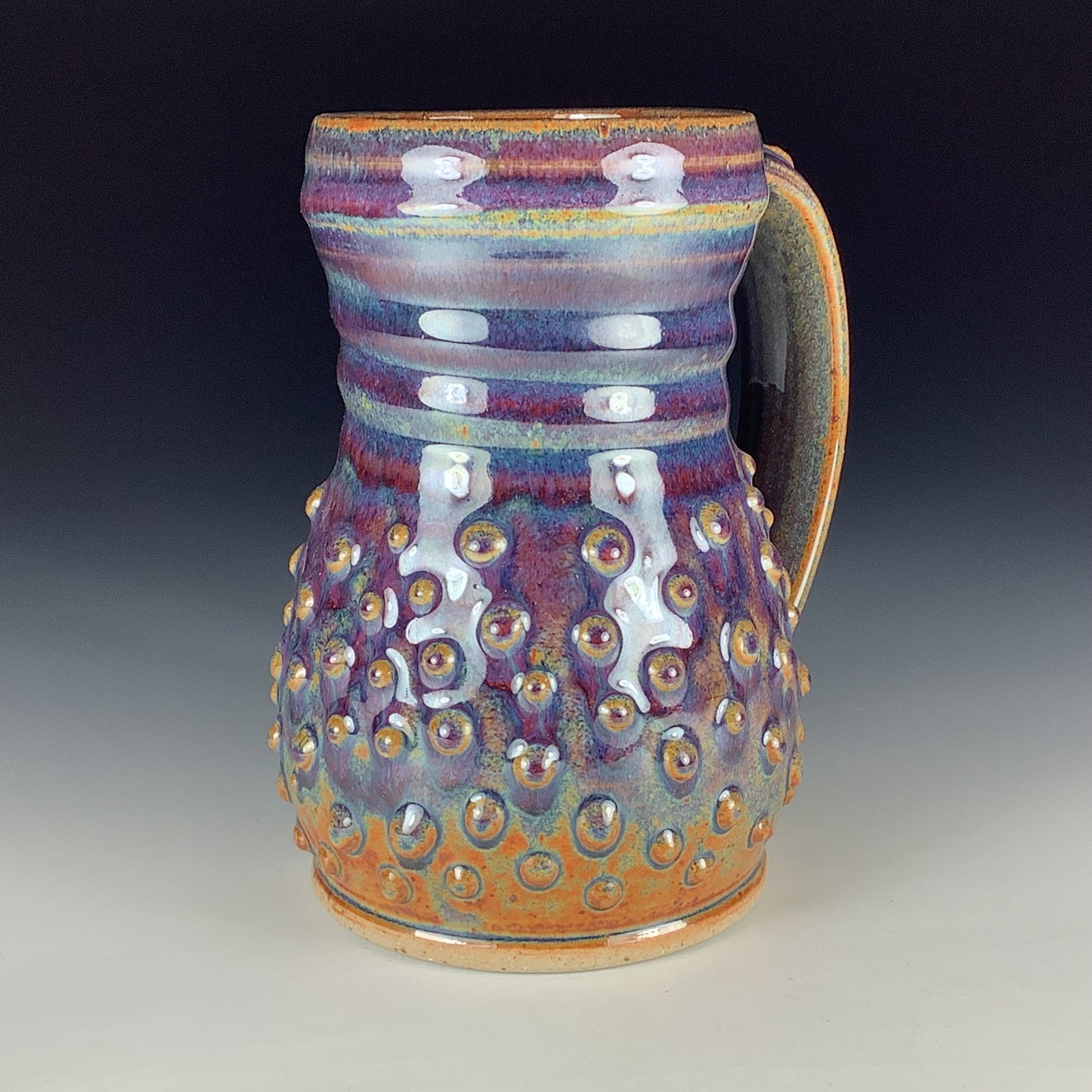 Handmade Stoneware Coffee Mug: Purple Glaze, Slip-Dotted
