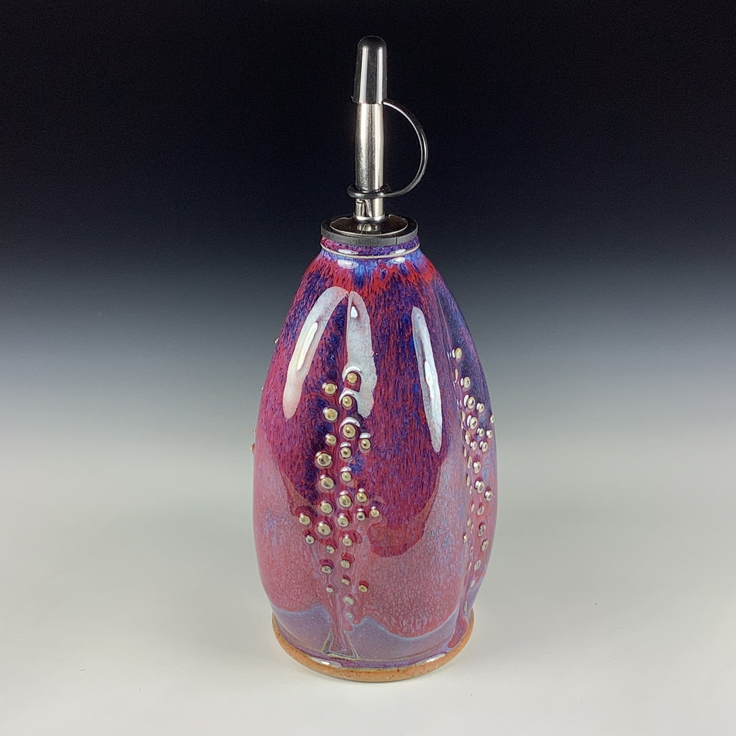 Ceramic olive oil dispenser oil bottle oil cruet handmade stoneware pottery dinnerware kitchenware- purple red slip dotted item 3843